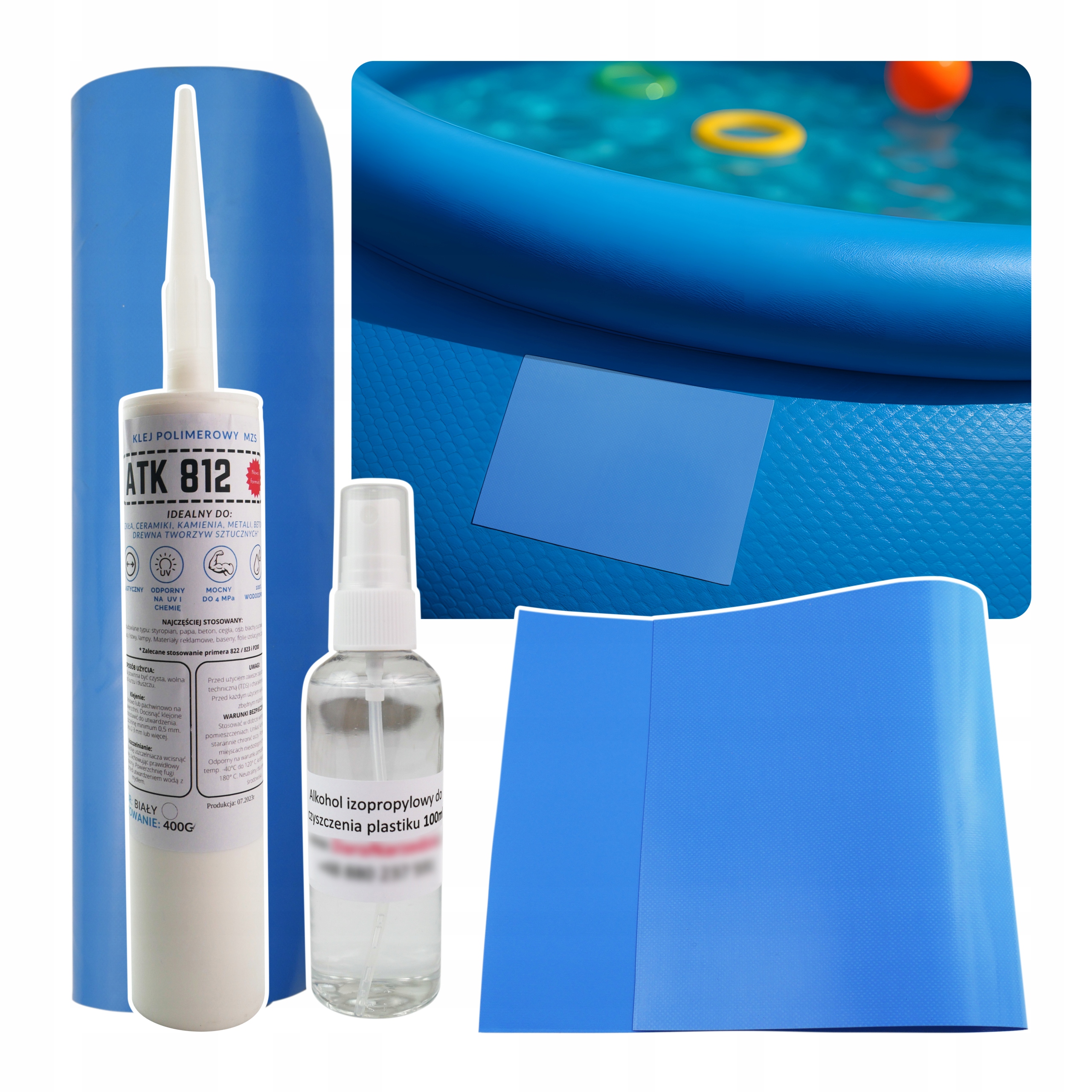 Lepidlo na opravu bazénu z Pvc za sucha, velká záplata na nafukovací čluny, 50 cm x 27 cm