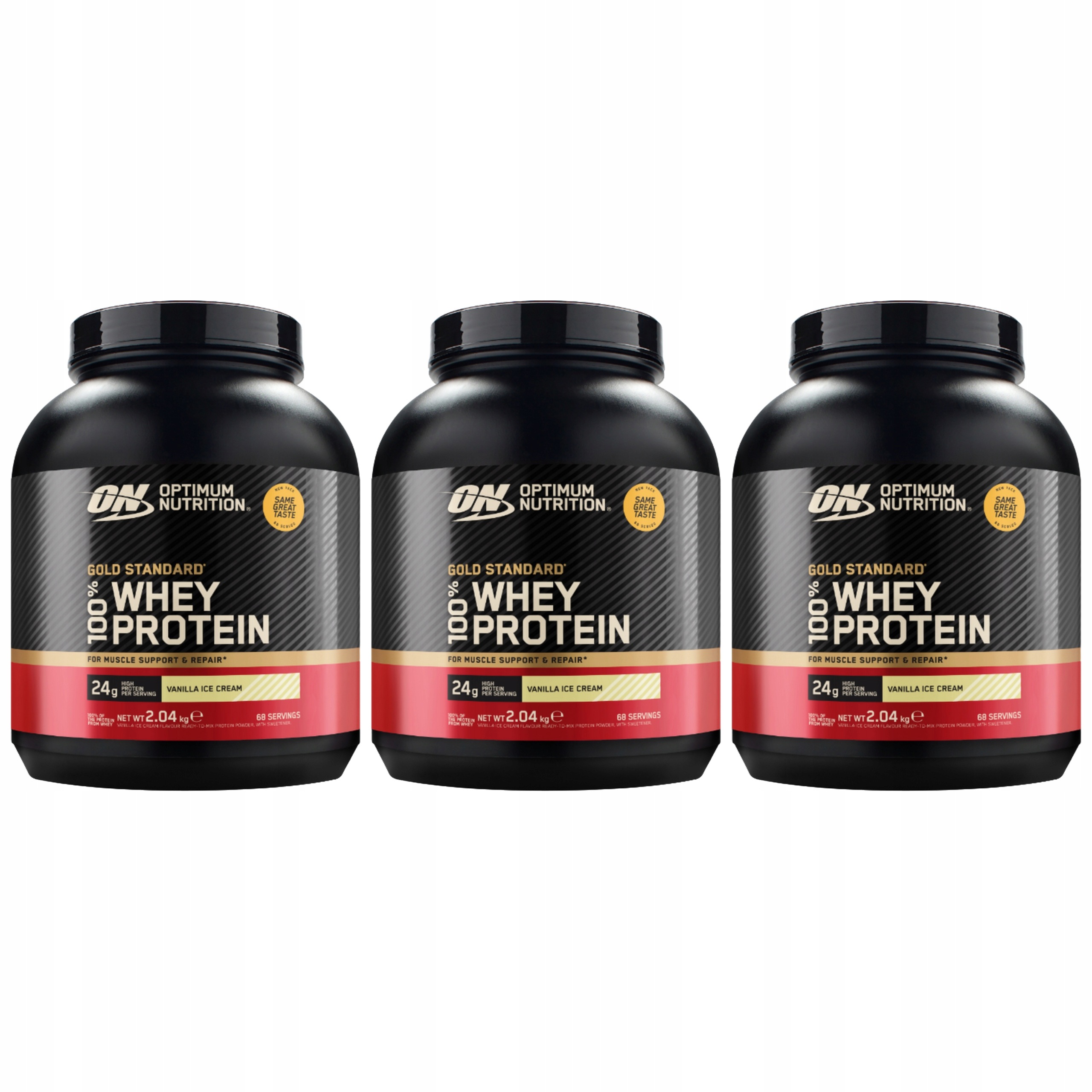 3x Optimum Nutrition Gold Standard Whey 2040g Protein Vanilková zmrzlina Wpc Wpi