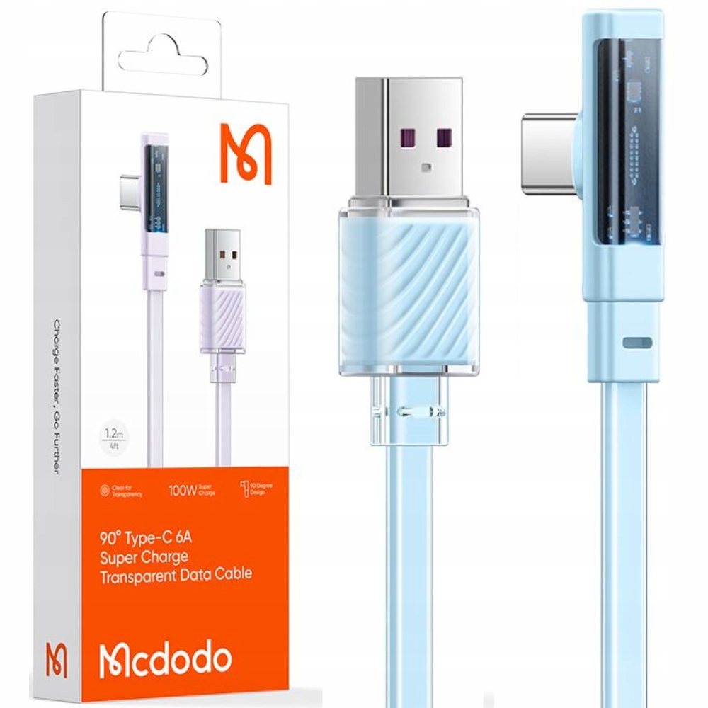 Mcdodo Kabel Usb-c Kątowy 100W 6A Szybkie Ładowanie 2M Niebieski
