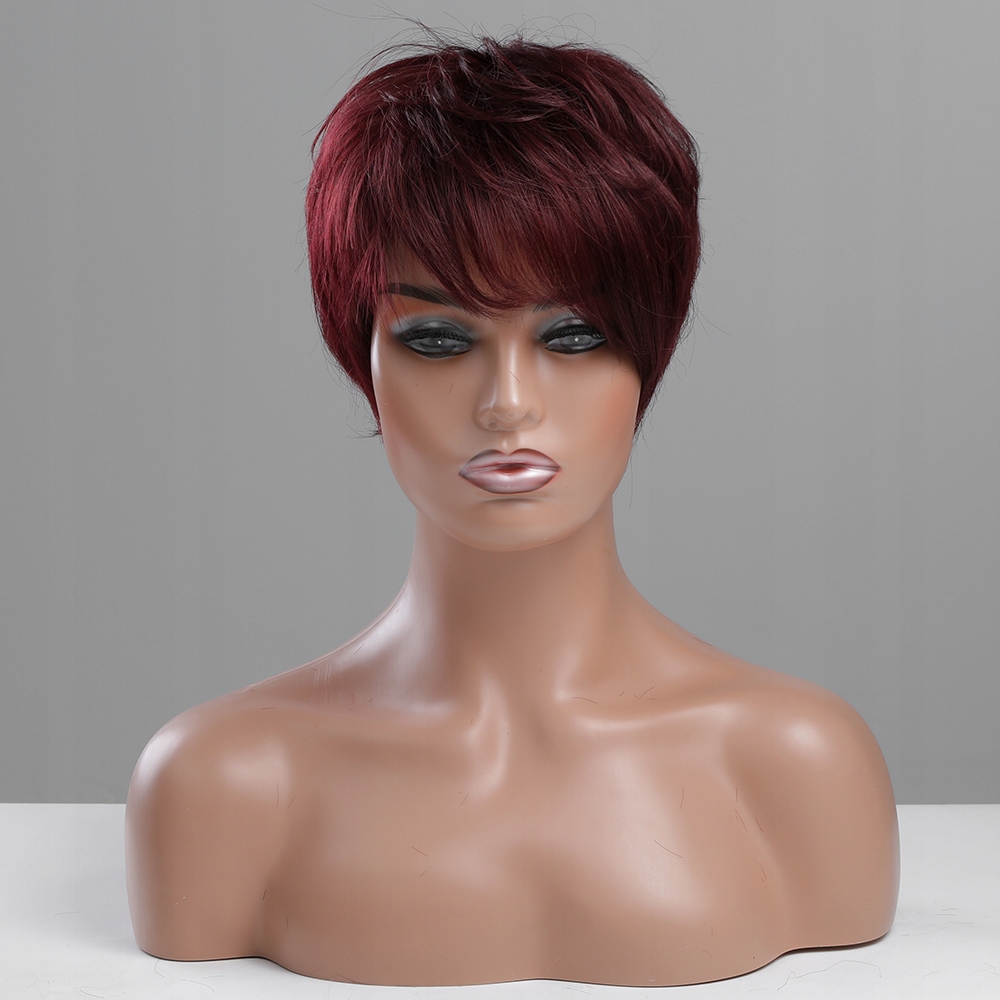 Krátká vínově fialová paruka z pravých a umělých vlasů