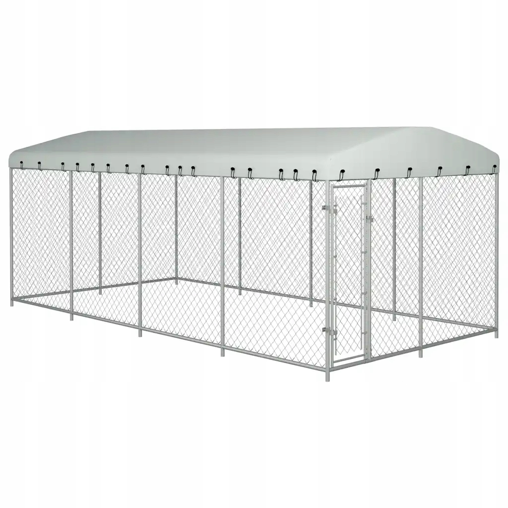 Levně Psí Kotec se střechou, pozinkovaná ocel , 7,6x3,8x2,3m, stříbrná