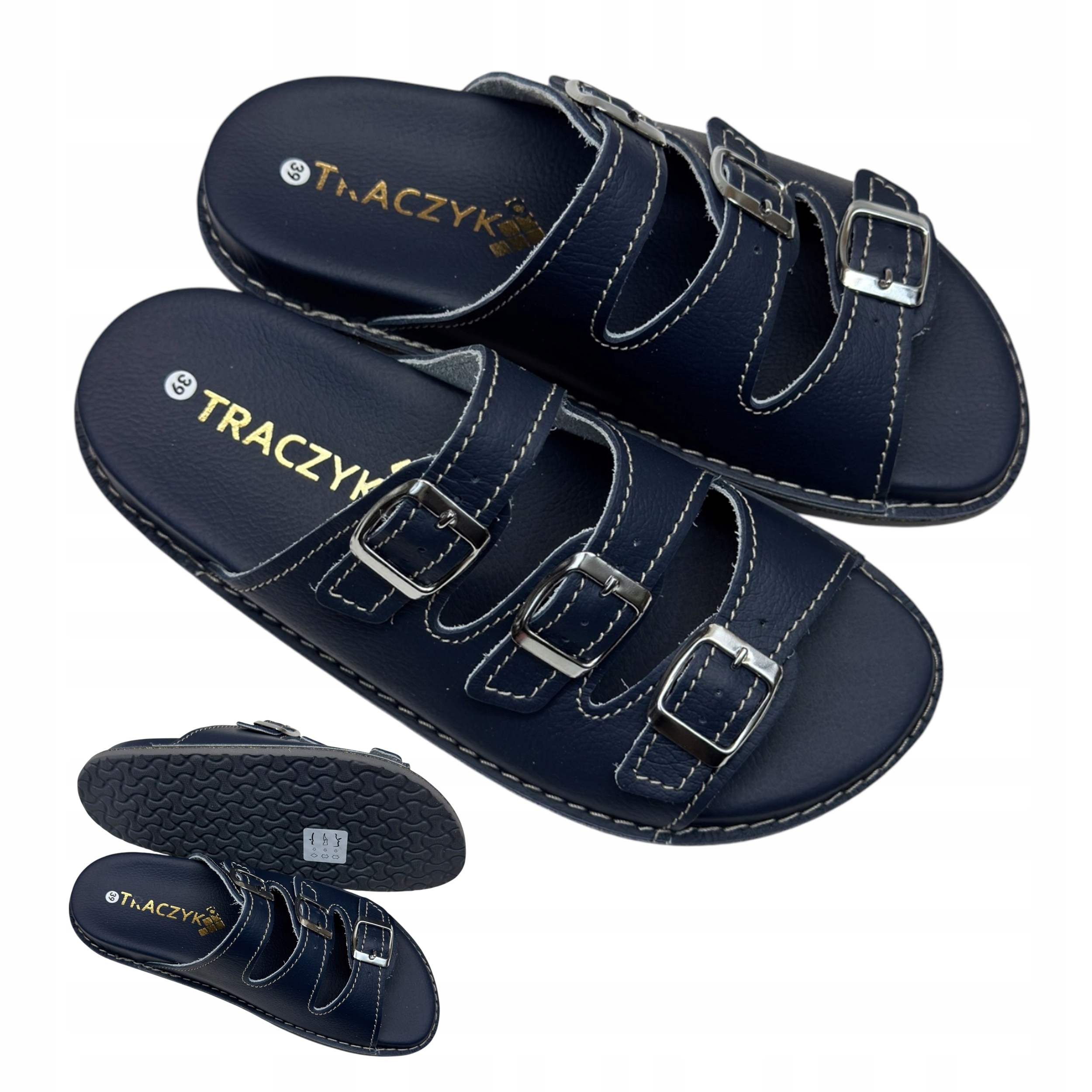 Nazouváky Profilované ortopedické Sandály Traczyk Tmavě Modré 3 Pásky vel. 41