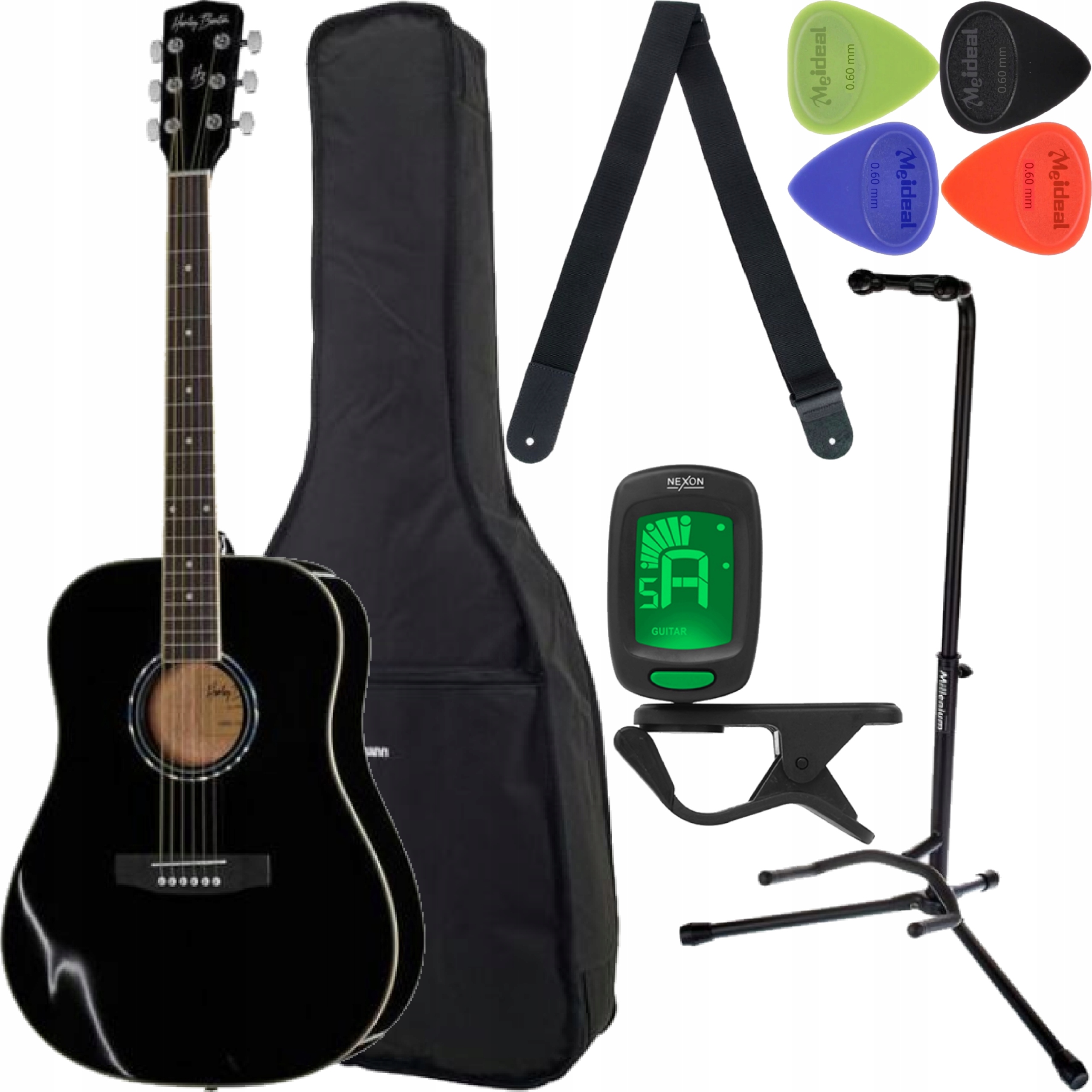 Akustická kytara Harley Benton D-120BK Mahagon Černá Vysoký Lesk Set