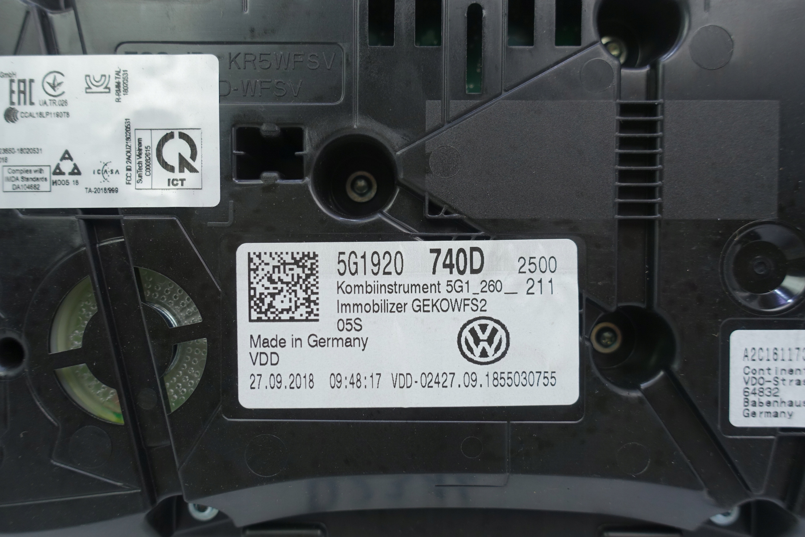 dials dials VW GOLF VII 7 5G 52422KM 5G1920740D