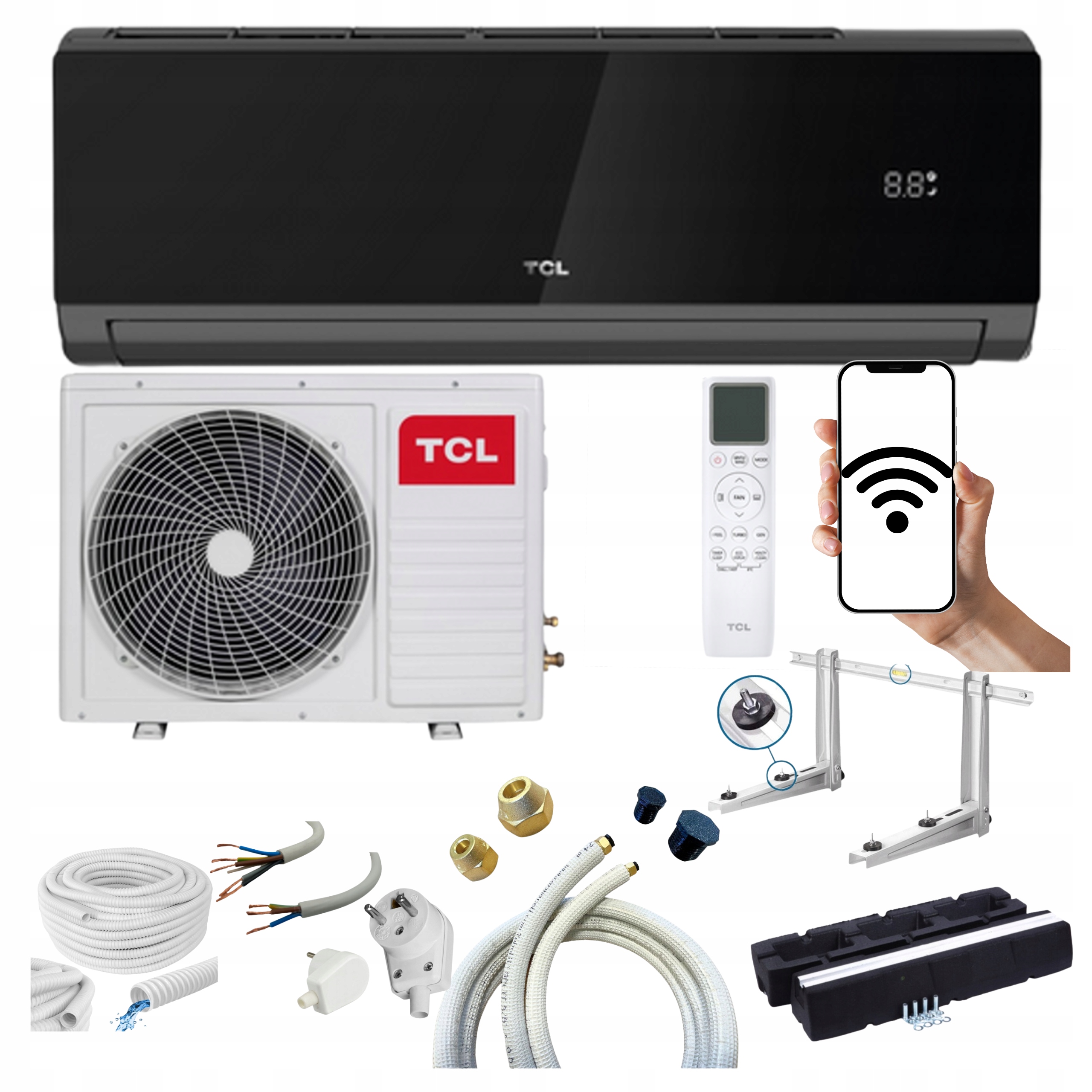 Nástenný klimatizátor Tcl Elite Dark čierny 3,4 kW WiFi S Montážnou Súpravou