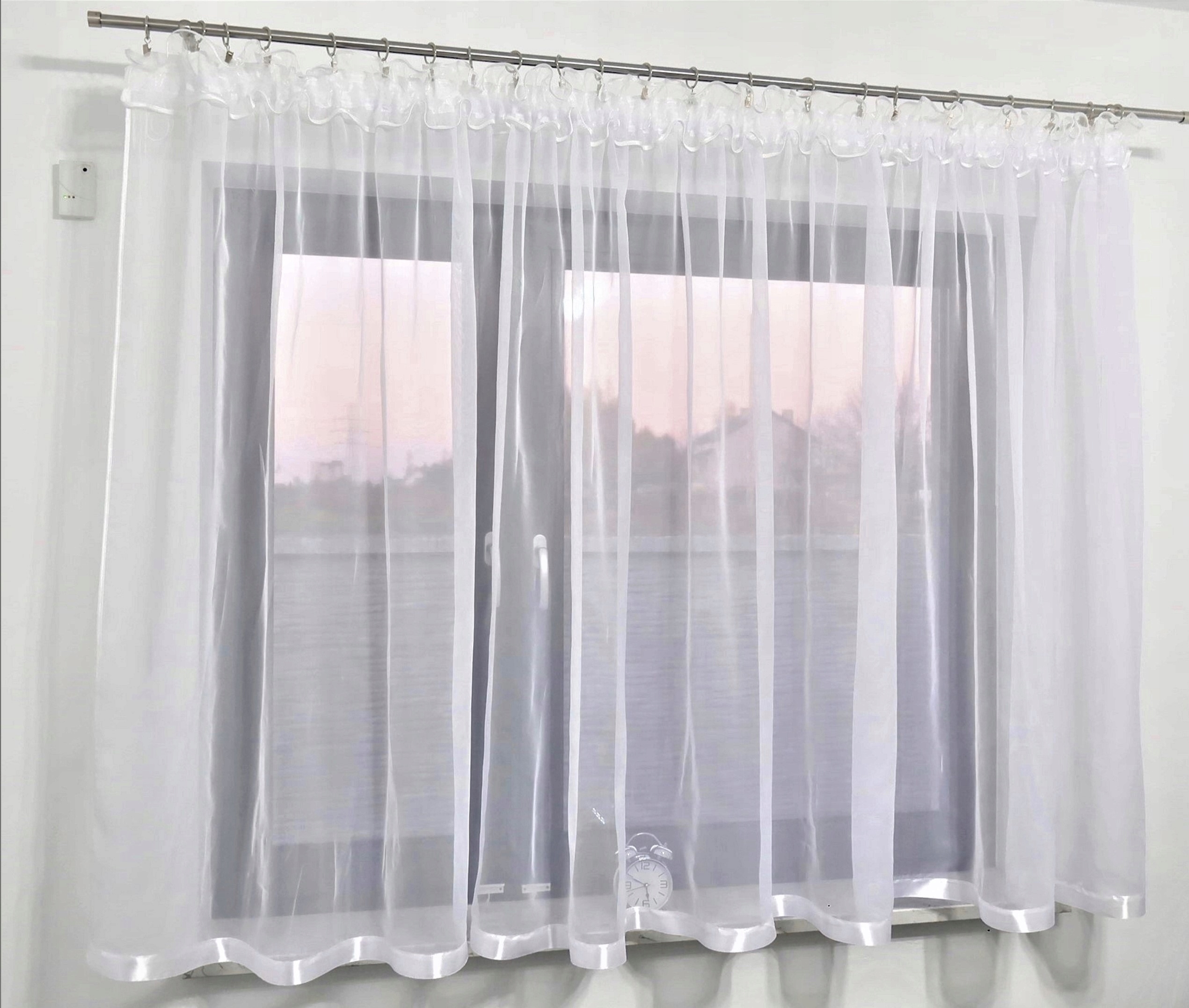 FIRANA GOTOWA 400 x 160 CM FIRANY Z WOALU BIAŁA Wzór gładki