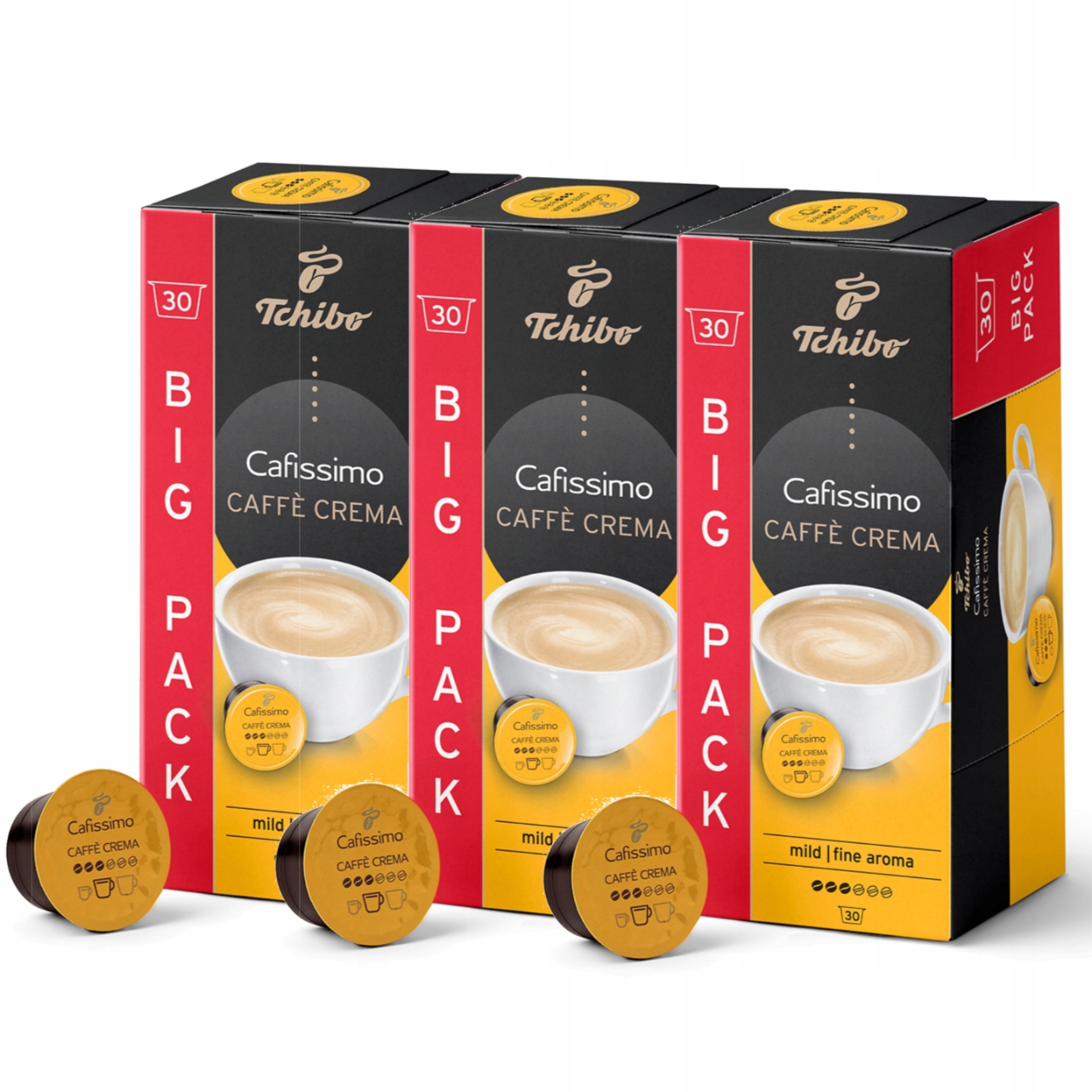 Levně Tchibo Káva Cafissimo Caffe Crema Fine Aroma 30 x 3 kapsle Sada