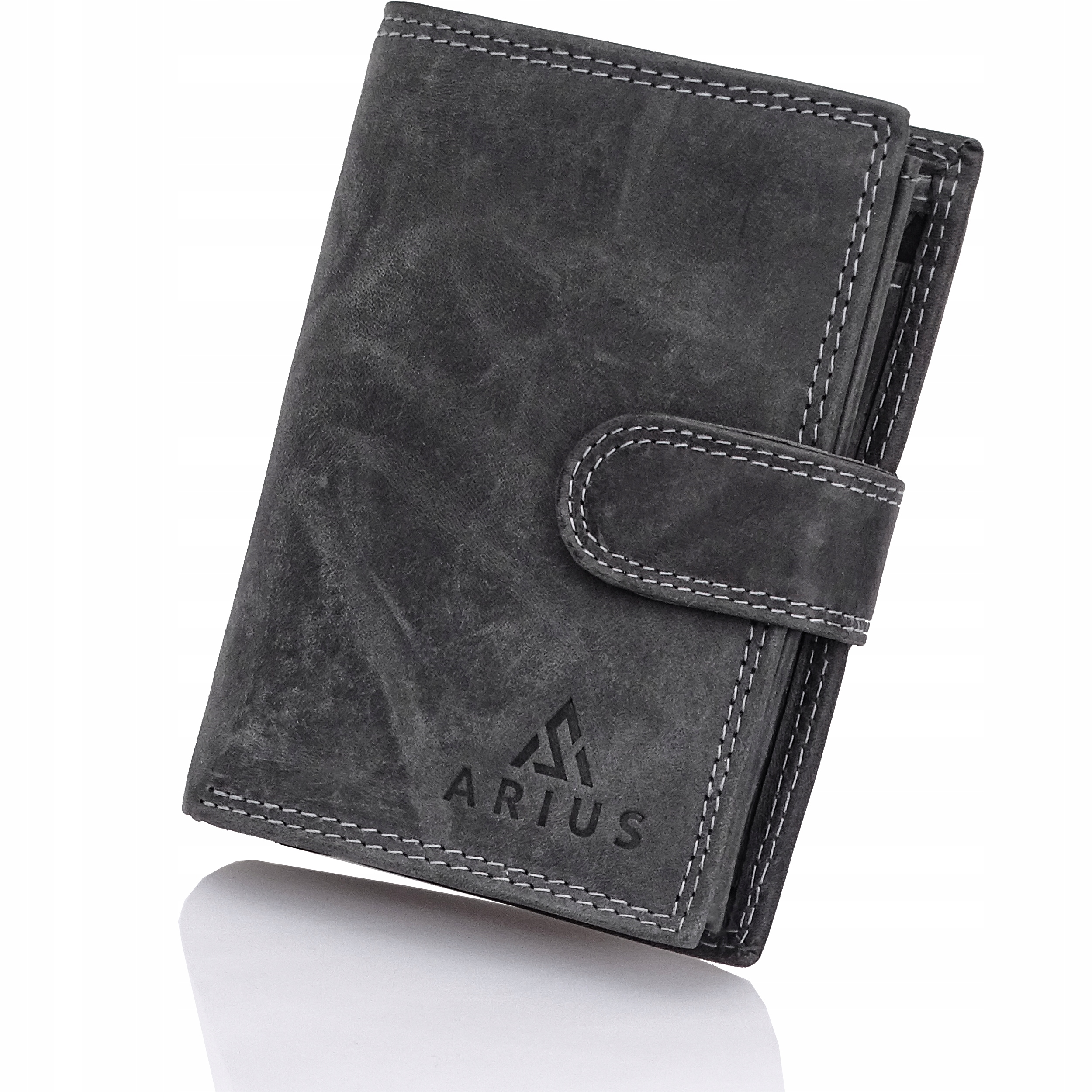 Antracitová pánská kožená peněženka Rfid, vertikální, elegantní, na zip dárek