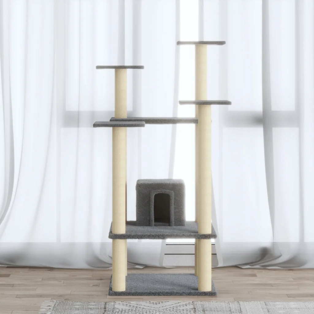 Levně Škrabadlo pro kočky se sisalovými sloupky světle šedé 110 cm Šedá 171480