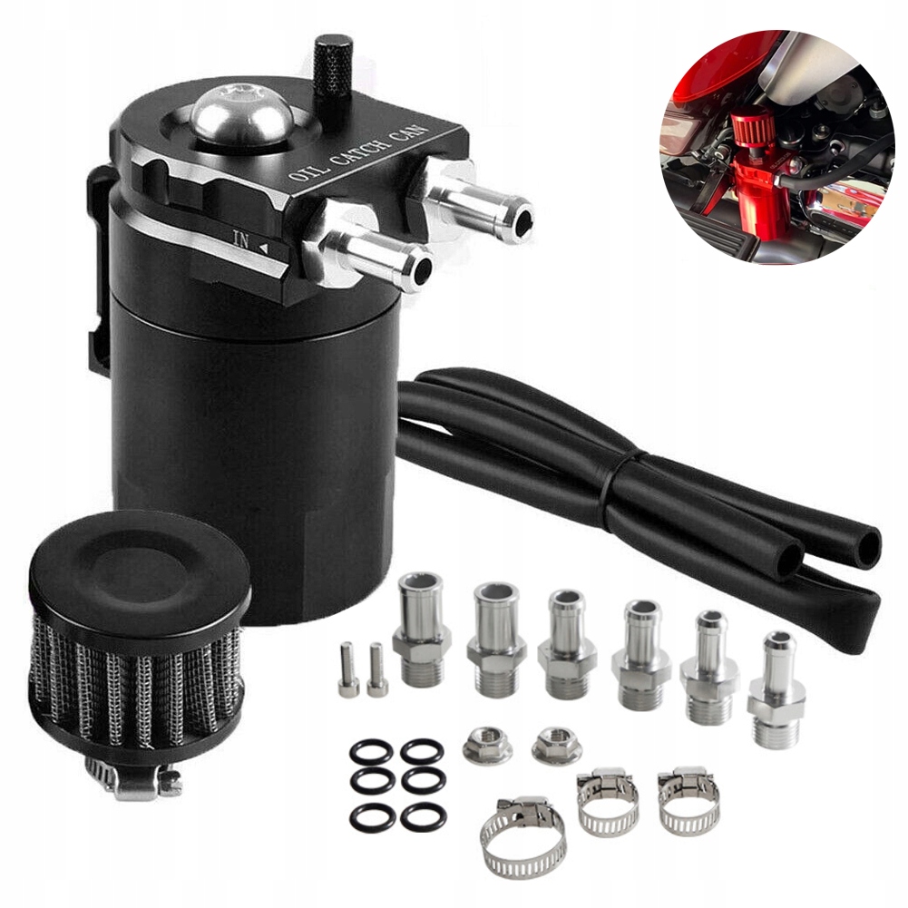 Oil Catch Tank Black Odlučovač oleje Sada s filtrem Krátké 11 mm/13 mm/15 mm