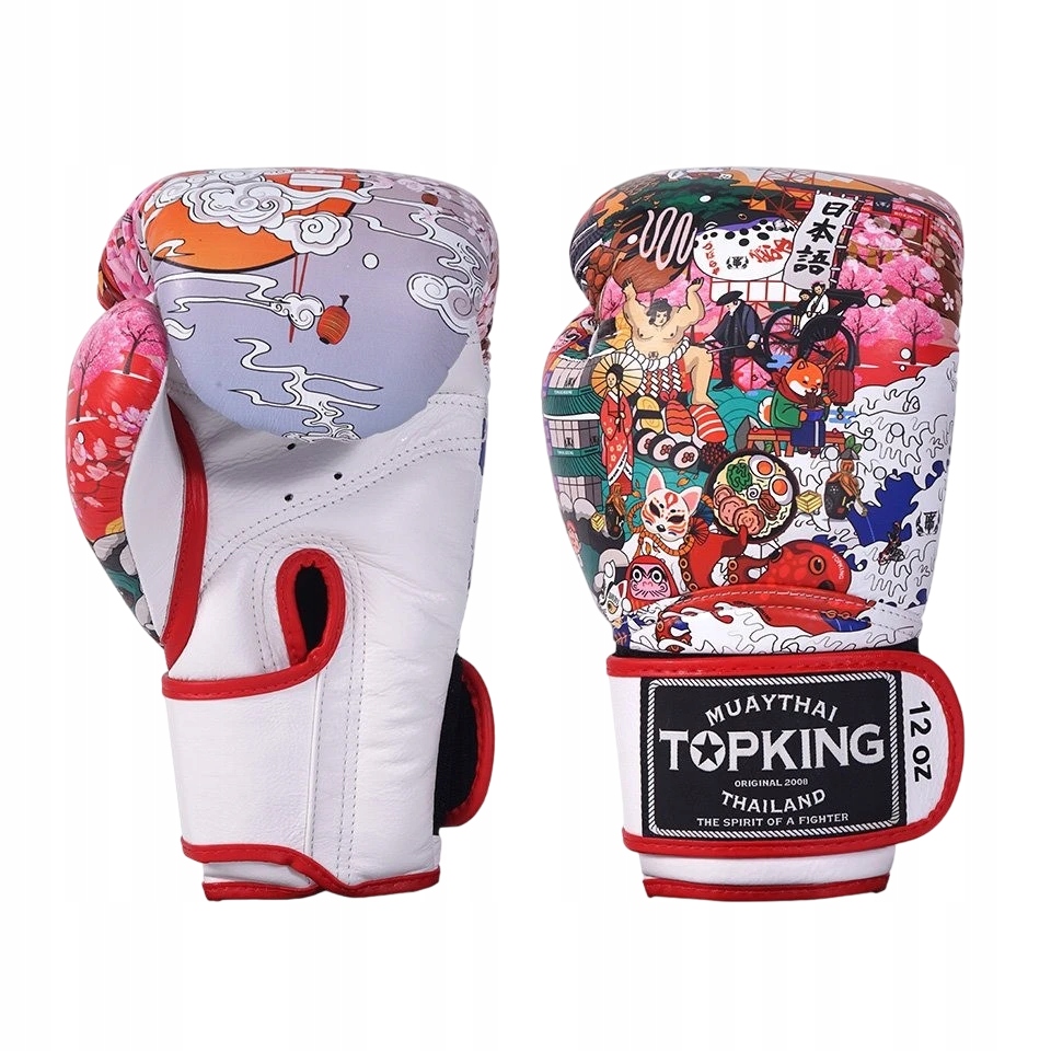rękawice bokserskie muay thai top king culture japan 16OZ Biały/czerwony