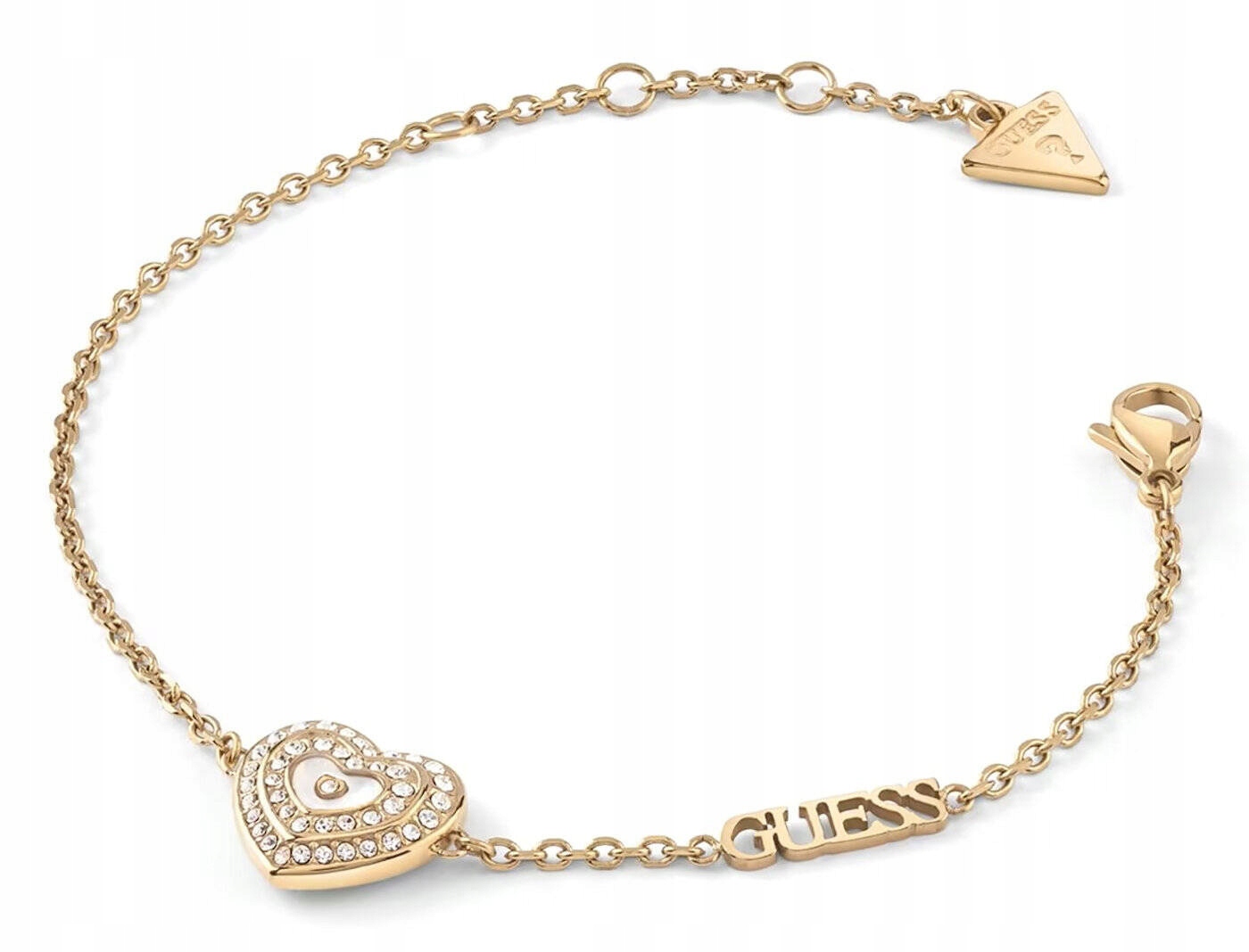 Zlatý Ocelový Náramek Guess Amami Zirkony Srdce JUBB04027JWYGWHS