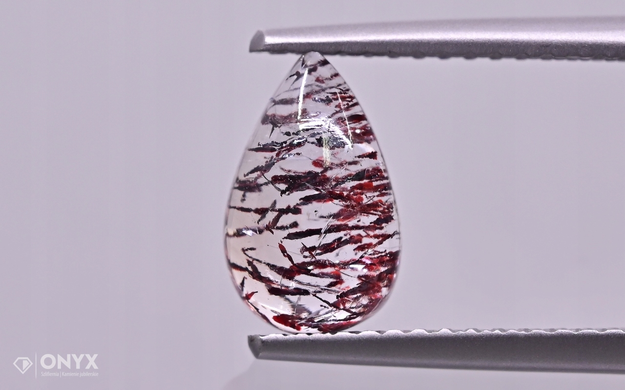 Jahodový křemen kabošon slza 9,5x6 mm