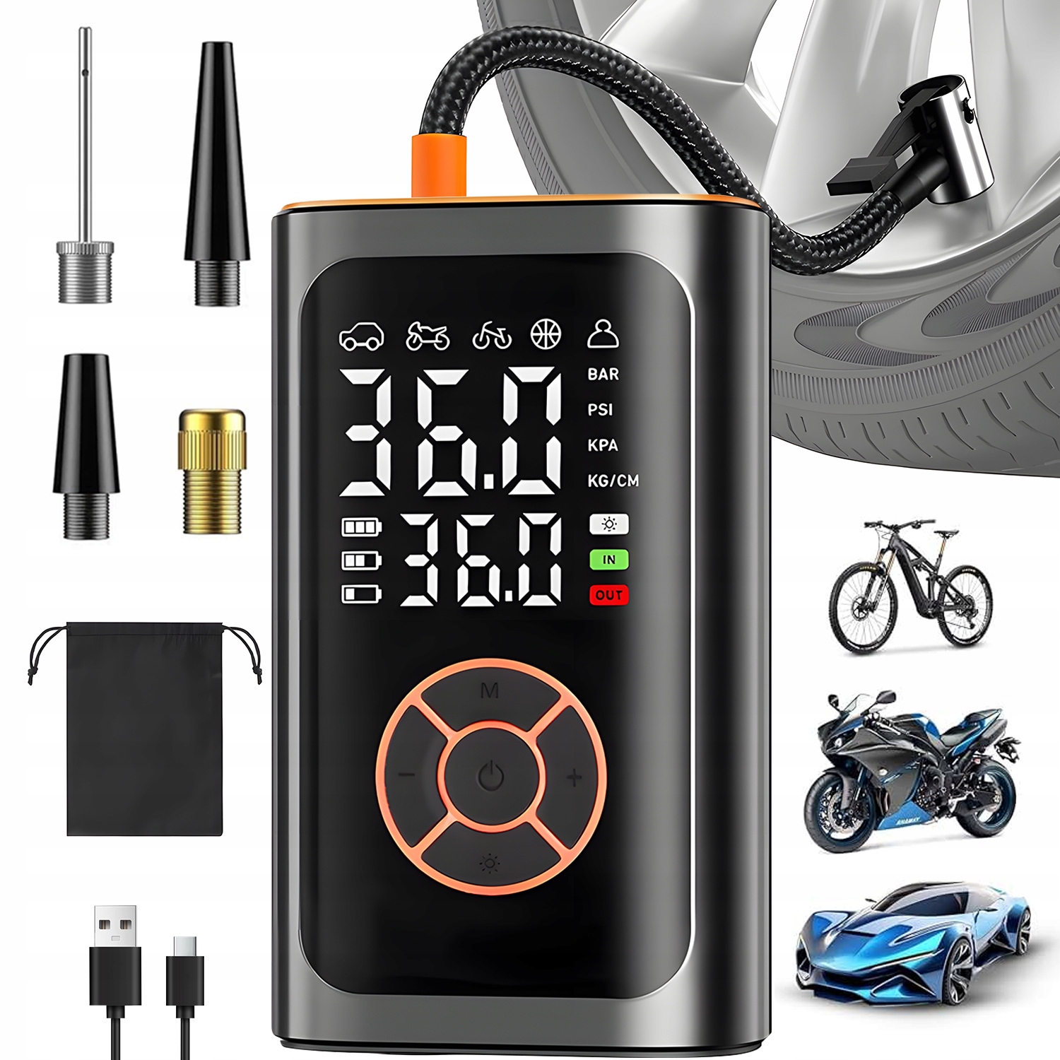 Přenosný Akumulátorový Motocyklový Kompresor A Pumpa Na Kolo 4000MAH