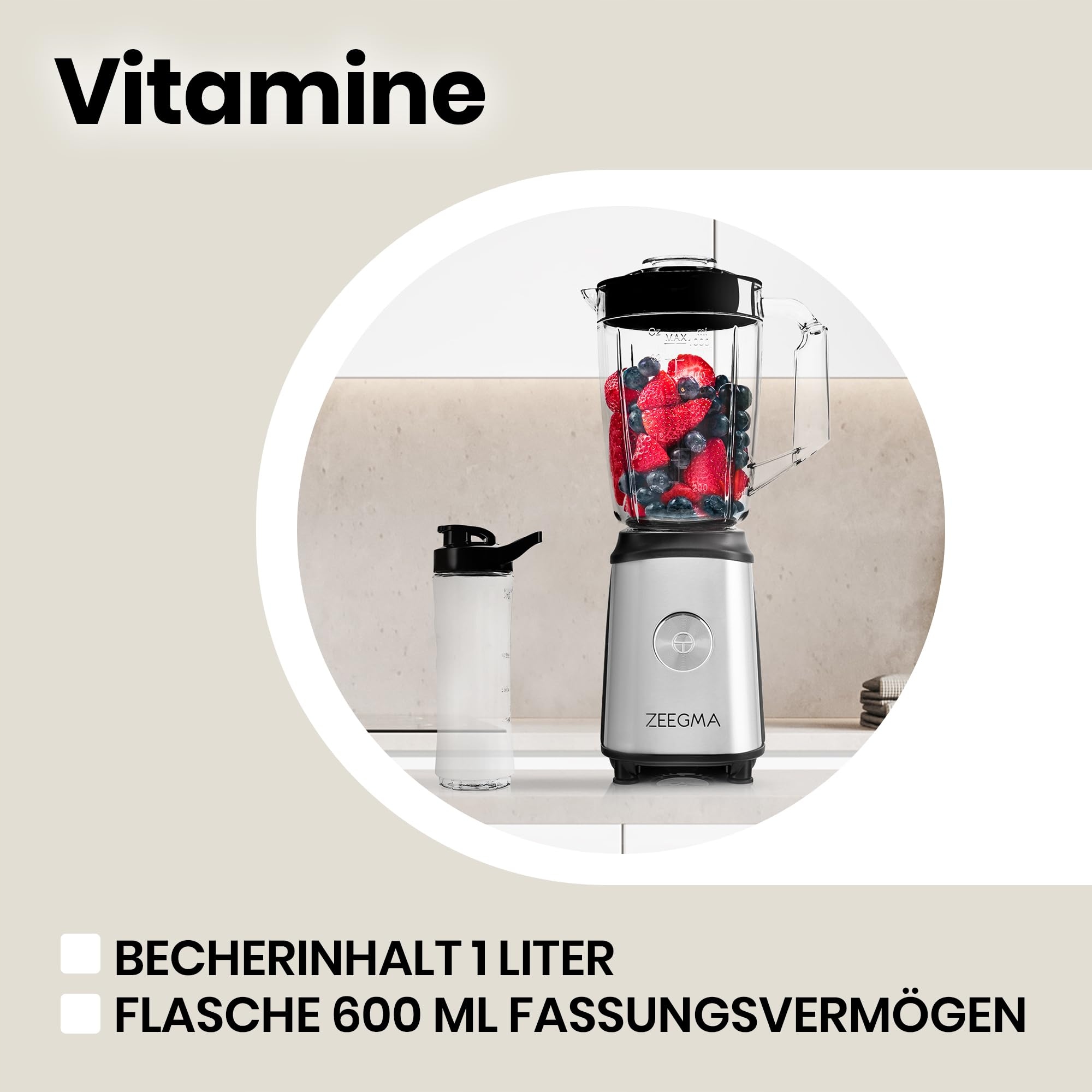 ZEEGMA Vitamine Blender 4w1 1050W 1L Mikser Sokowirówka Młynek Do Kawy — miniatura 4
