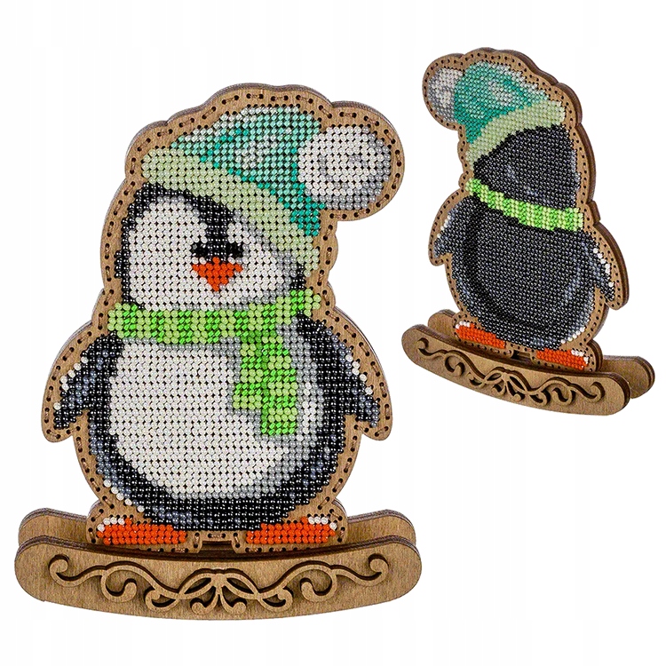 Korálková výšivka Vyšívací sada na překližce Tučňáček na pólech