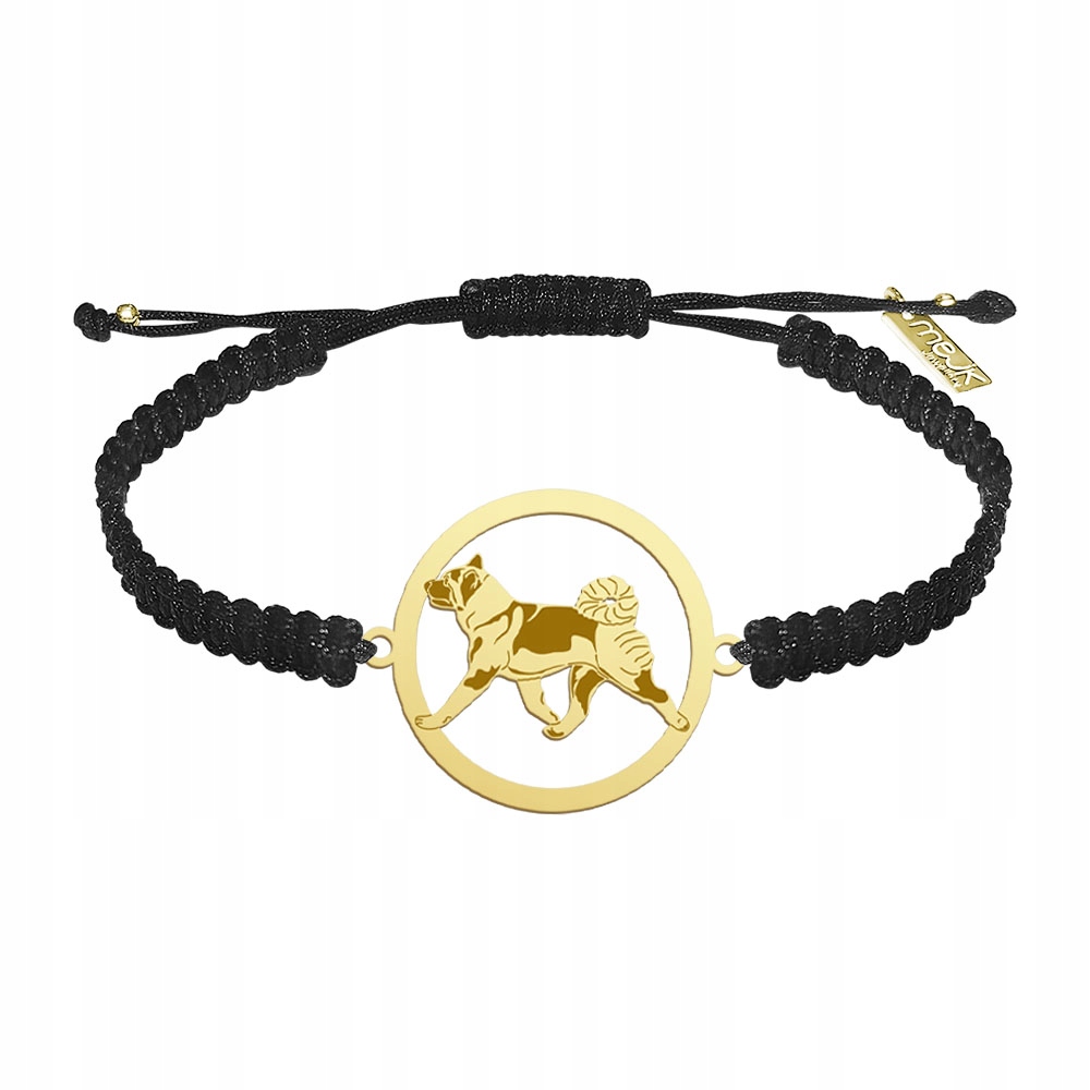 Zlatý náramek se psem Akita Americká 925 Dárek Makramé Gravírování