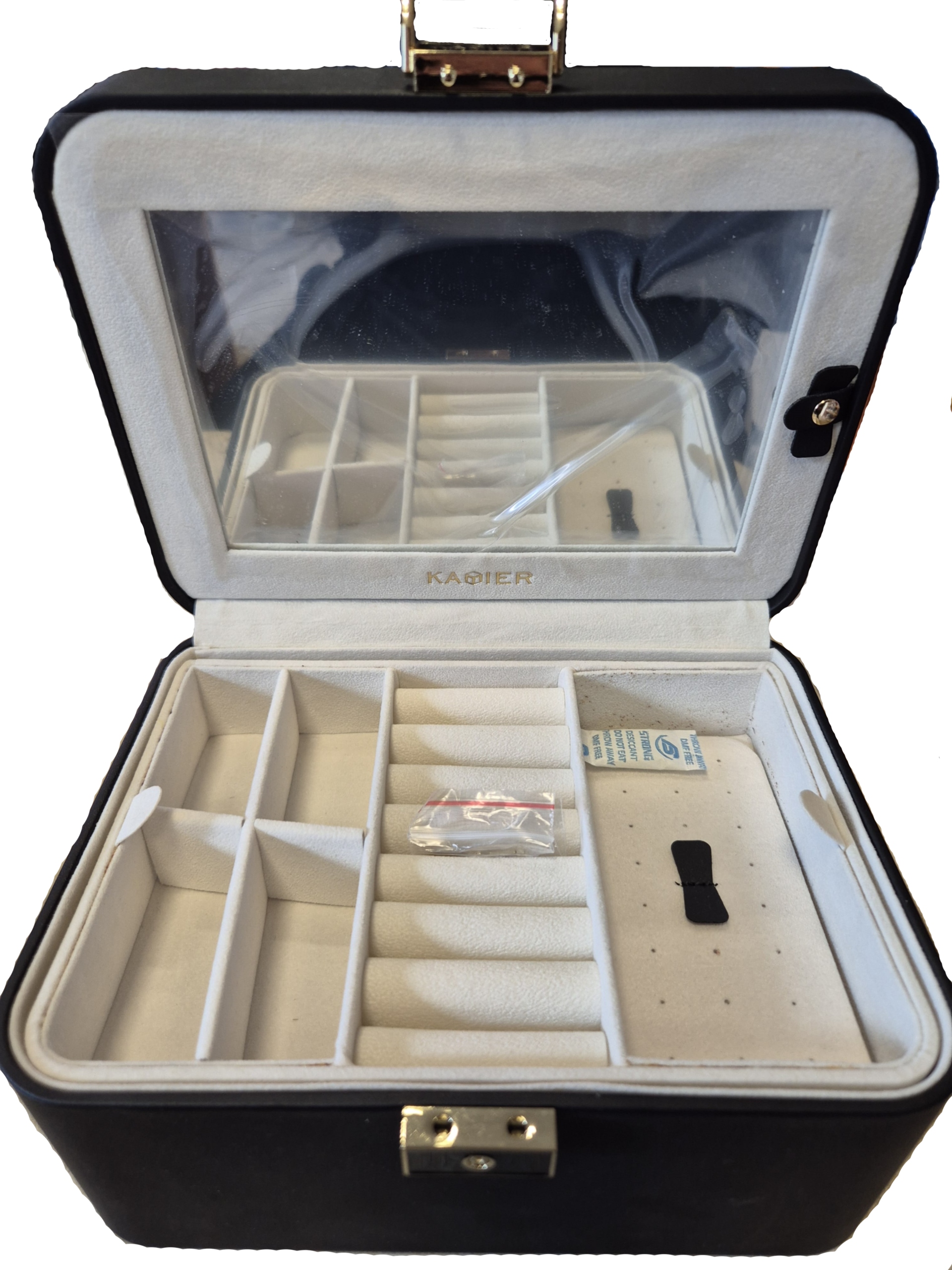 Šperkovnice 2-úrovňová s zrcátkem, uzamykatelná na klíček, černá