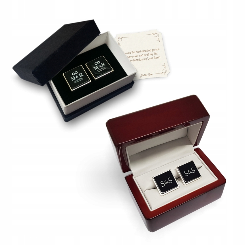 Ślubne spinki do mankietów z Inicjałami/Datą Ślubu Materiał srebro