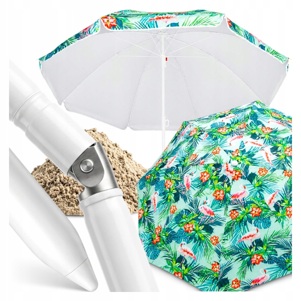 Parasol Plażowy Ogrodowy Składany Wbijany Wodooporny Flamingi Uv+ 180cm