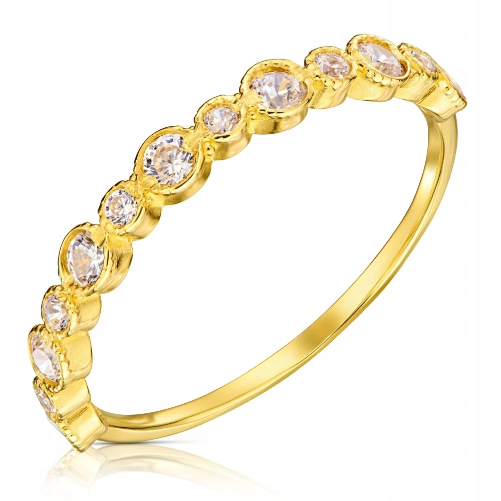 Prstýnek 585 Zlatý Jemný S Kameny Zirkony Plochý VEL.09
