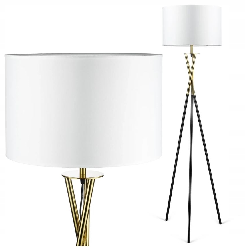 Moderní Stojací Podlahová Lampa E27 Kovová Trojnožka Zlatá 143 cm