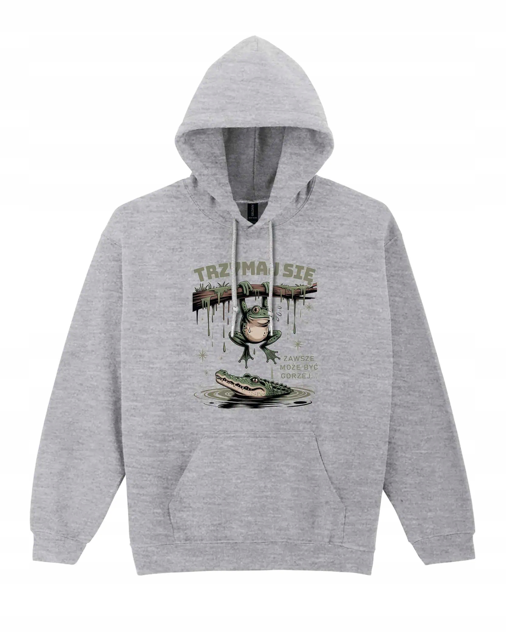 Mikina s kapucí Žába Vtipný text Šedá XL