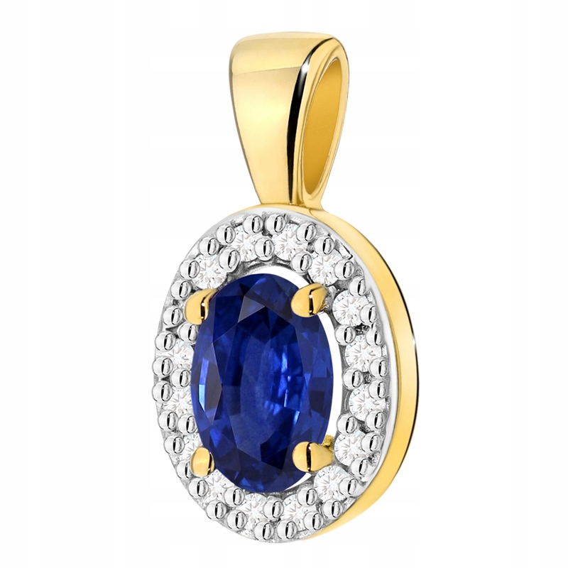 Piękna Złota Zawieszka pr. 585 Kwiatek Markiza z Szafirem 0,70ct 14k