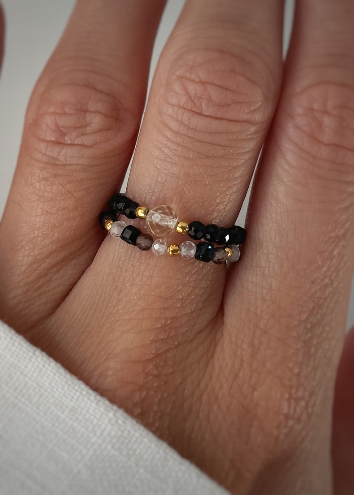 Sada dvou elastických prstenů černý turmalín citrín křišťál S