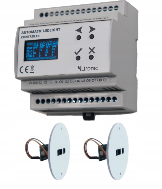 Schodiskový ovládač, obsluha polposchodia, 2 detektory