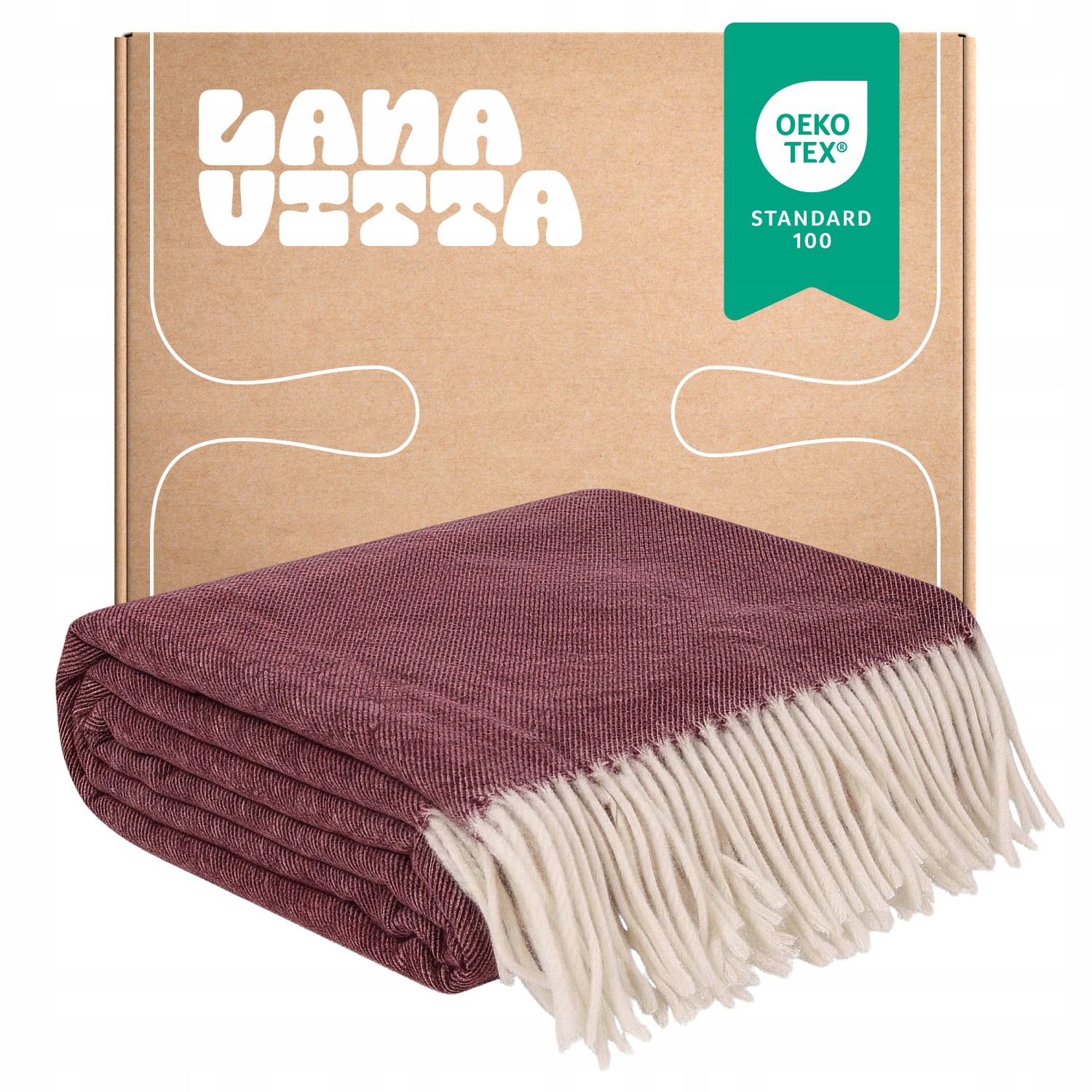 Vlněná deka Steppe 100% Australská vlna Merynos Pled Bordová 140х200 cm