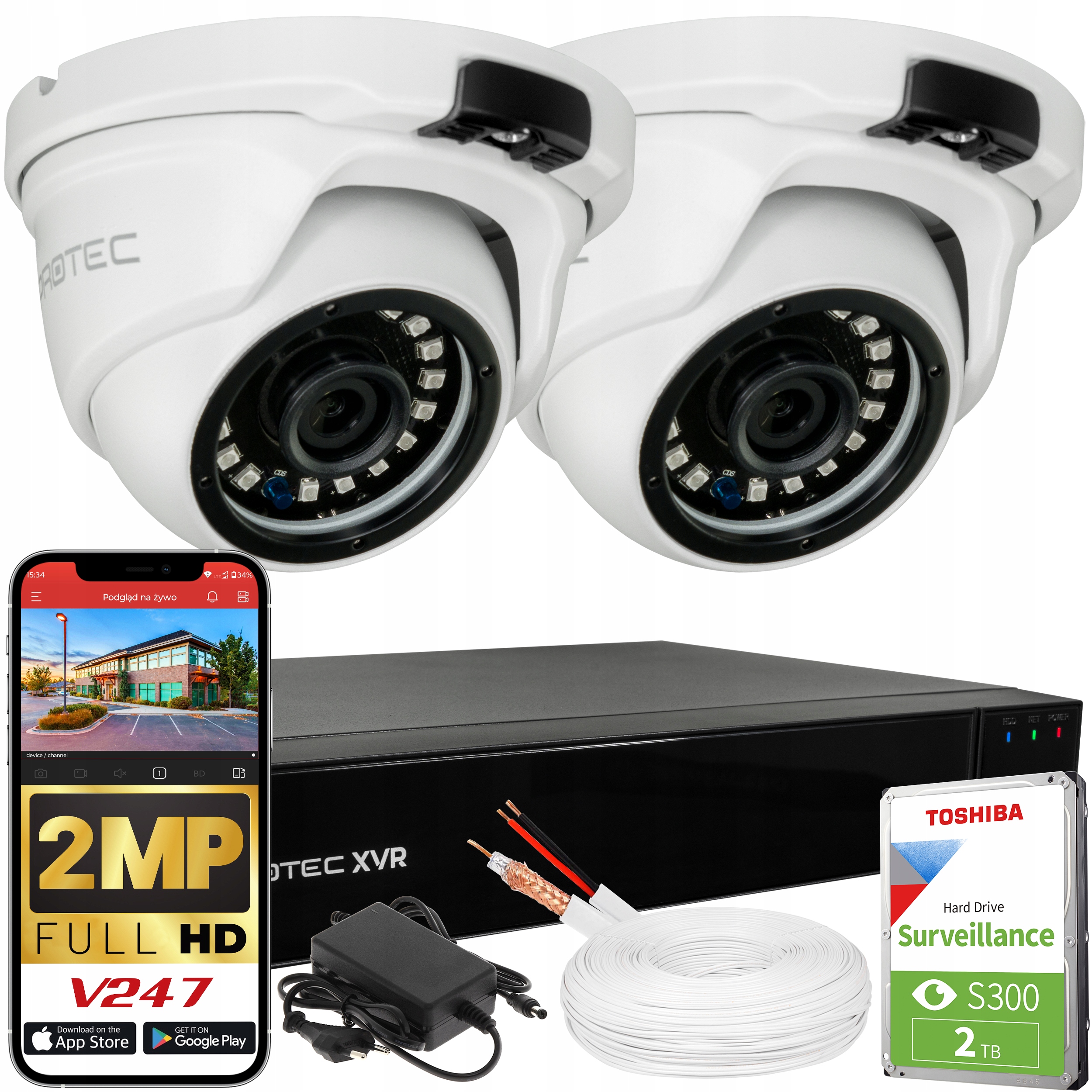 Monitorovací Sada 2 Kamery Silný Obraz V Noci 2TB náhled 24/7