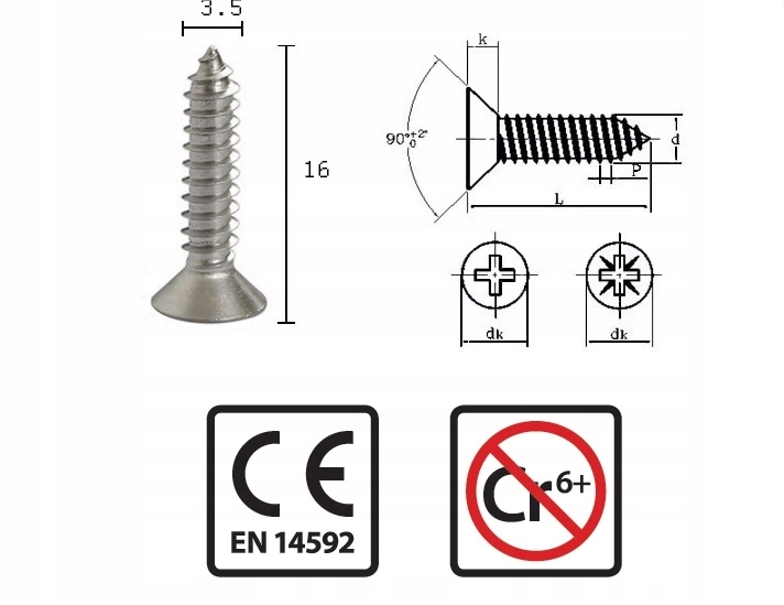WKRĘTY DO MEBLI, DREWNA,PŁYT 3.5X16MM 50SZT JAKOŚĆ Marka Astra