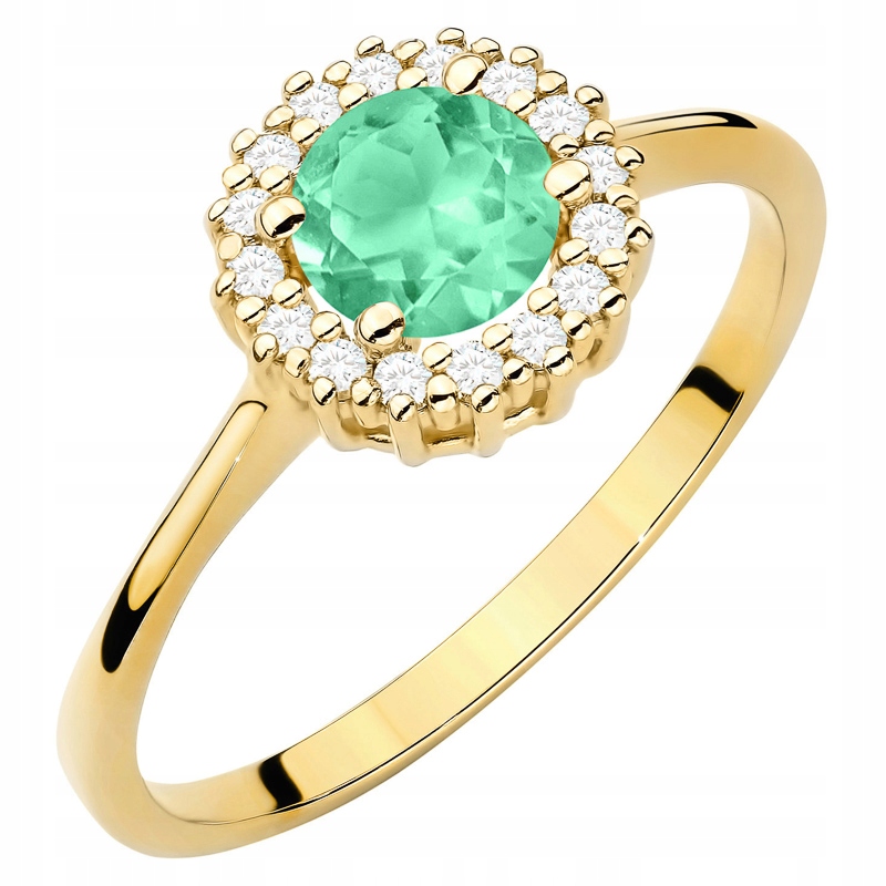 Zlatý Prstýnek ryzosti 585 14k s brilianty a Smaragd 0,50 ct