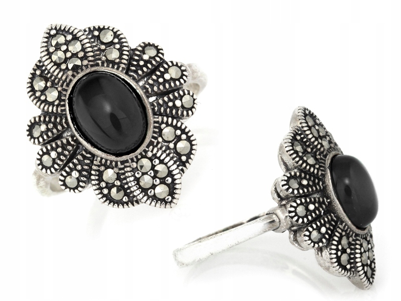 Dámský stříbrný prstýnek 925 pro maminku, módní markýz, černý kámen, velikost 17