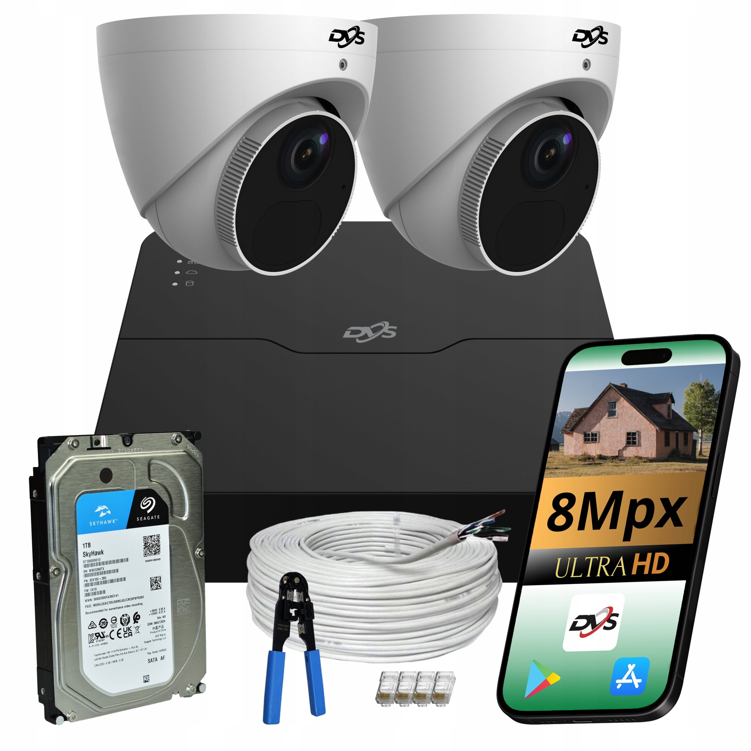 Sada 2 Venkovních Kamer Pro Monitorování Ip Poe Kopulové Kamery 8Mpx 1TB