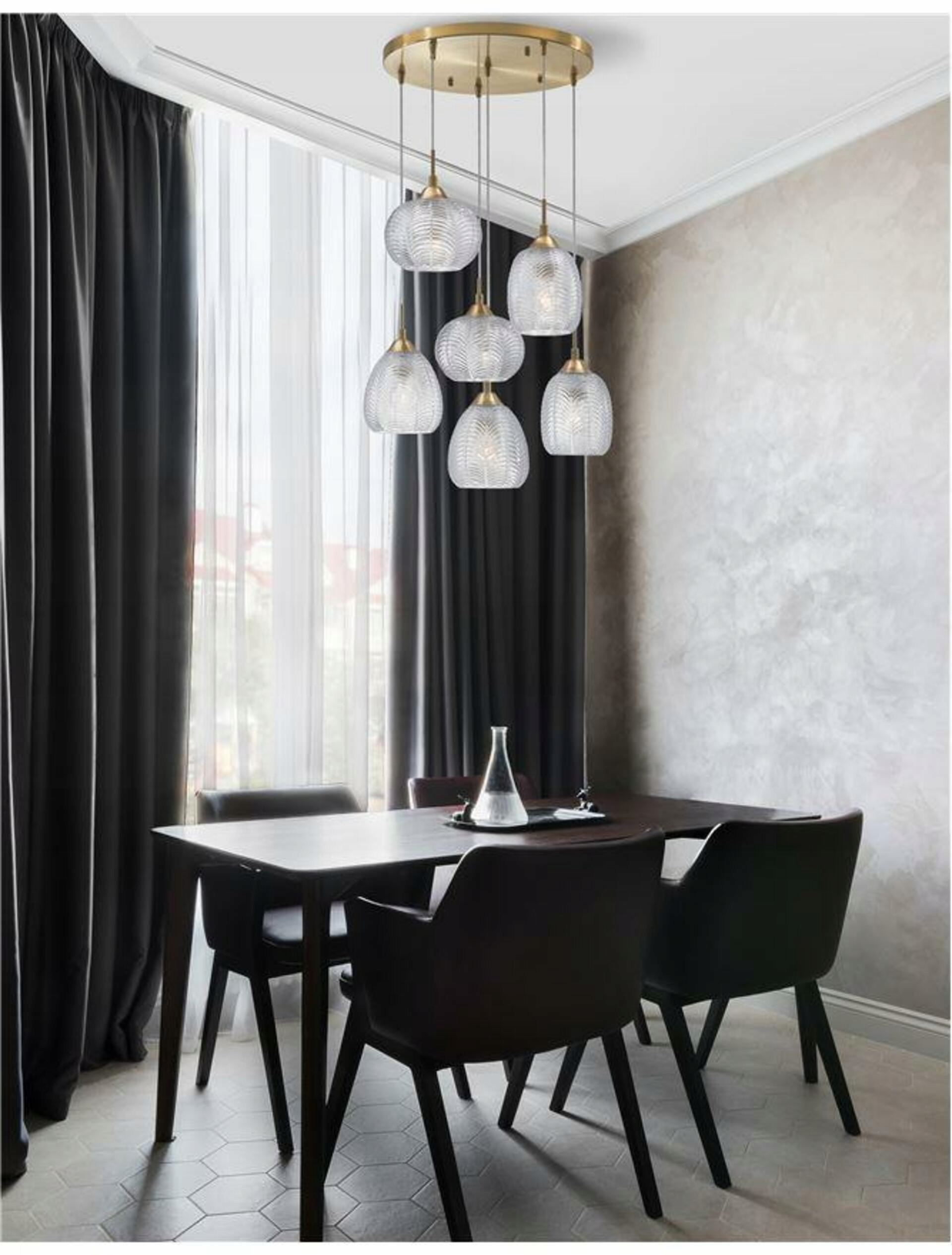 Nova Luce závěsné svítidlo Vario čiré sklo a saténový zlatý kov E27 6x12W 2