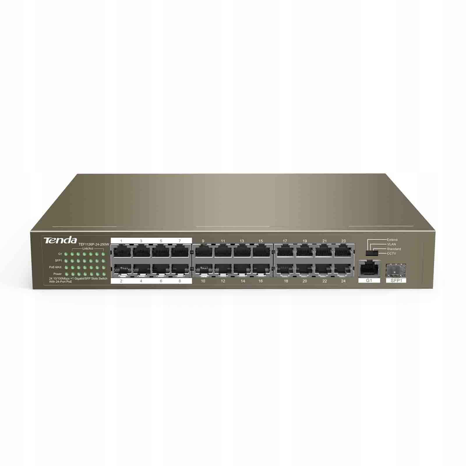 Tenda TEF1126P-24-250W switch 24xFE PoE, 1xGE, Sfp