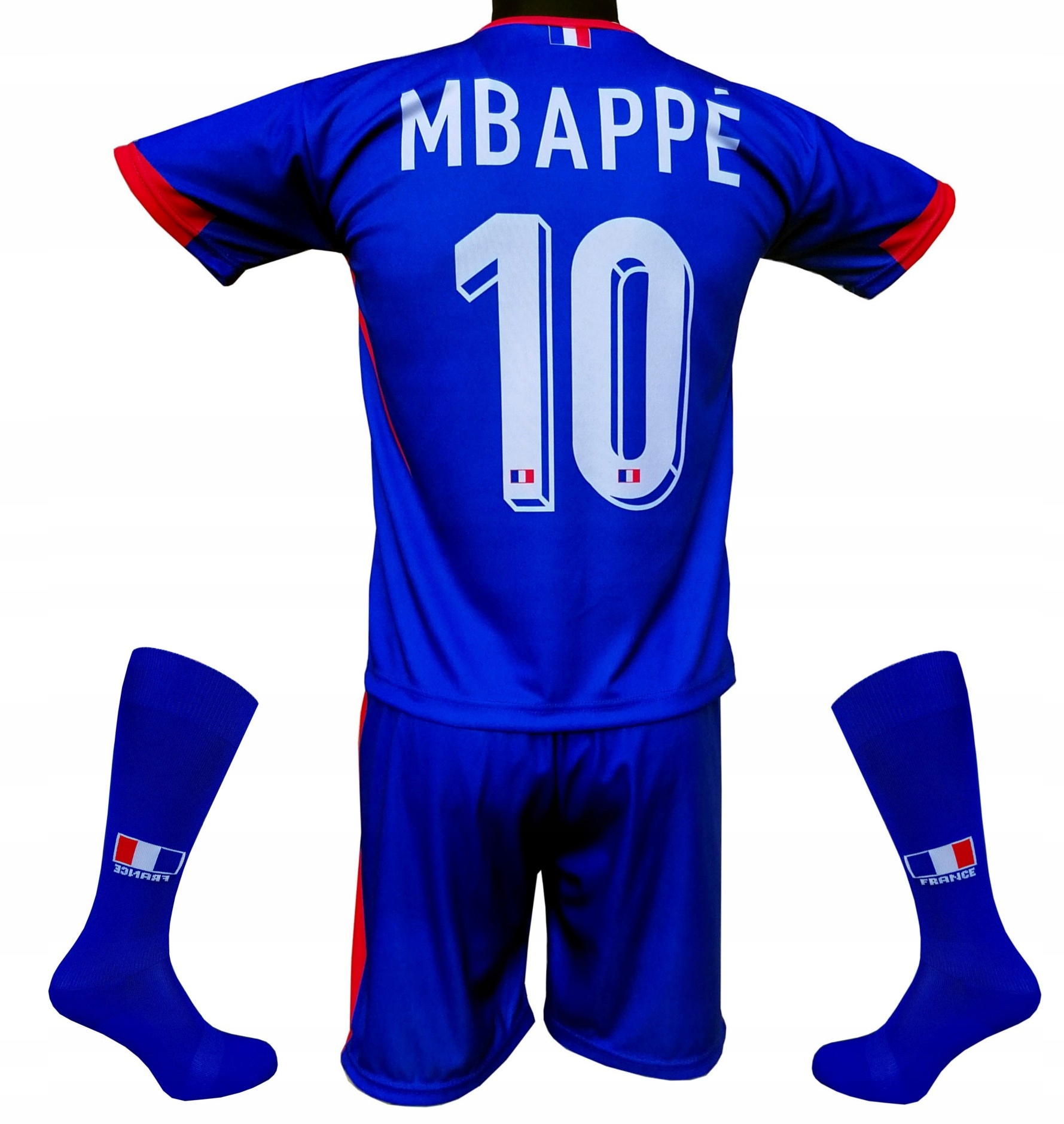 Komplet strój piłkarski Mbappe Francja koszulka spodenki getry 116 cm