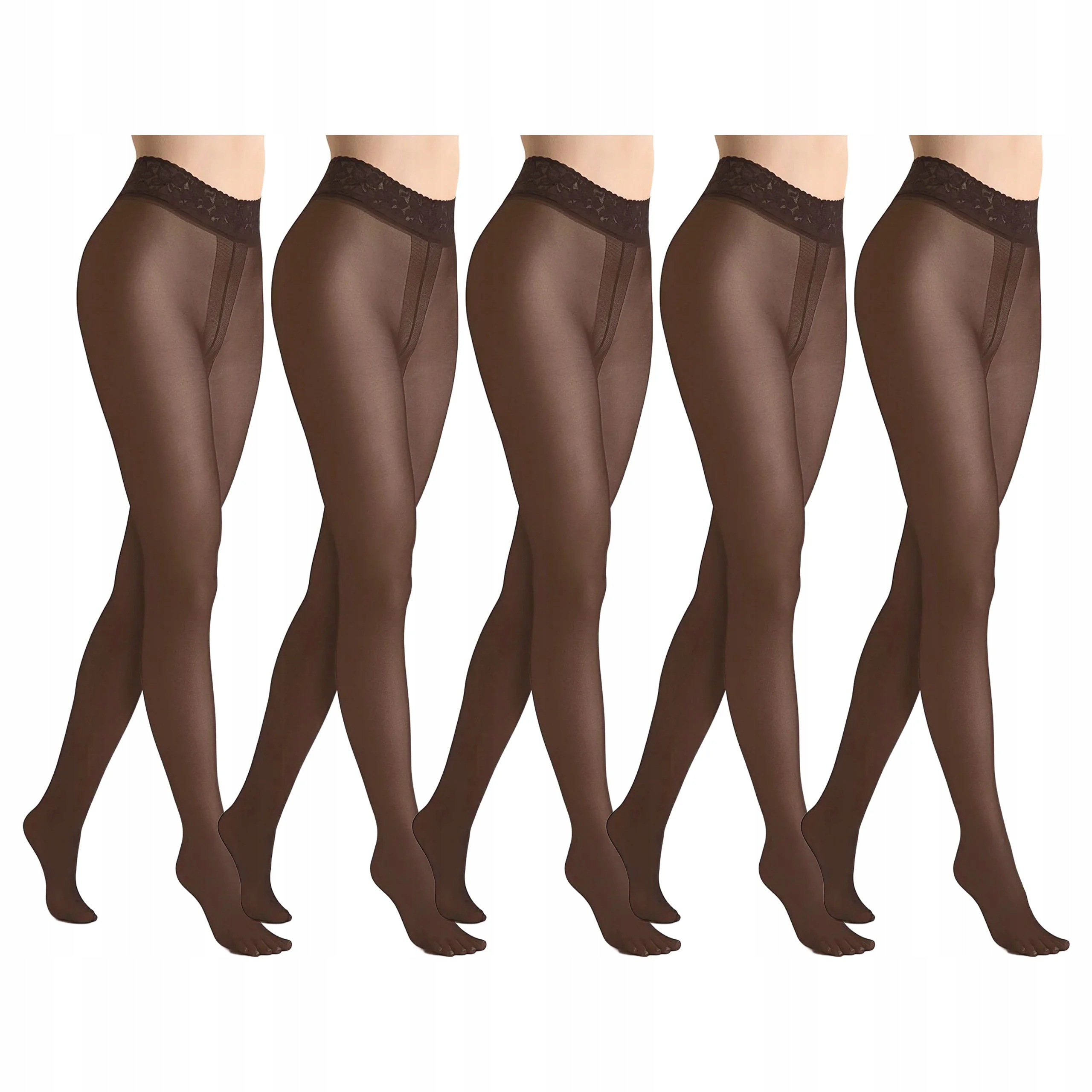 5 x Punčocháče 30 den bez kalhotek s krajkou Erotic Silk Marilyn Bronzo 3/4