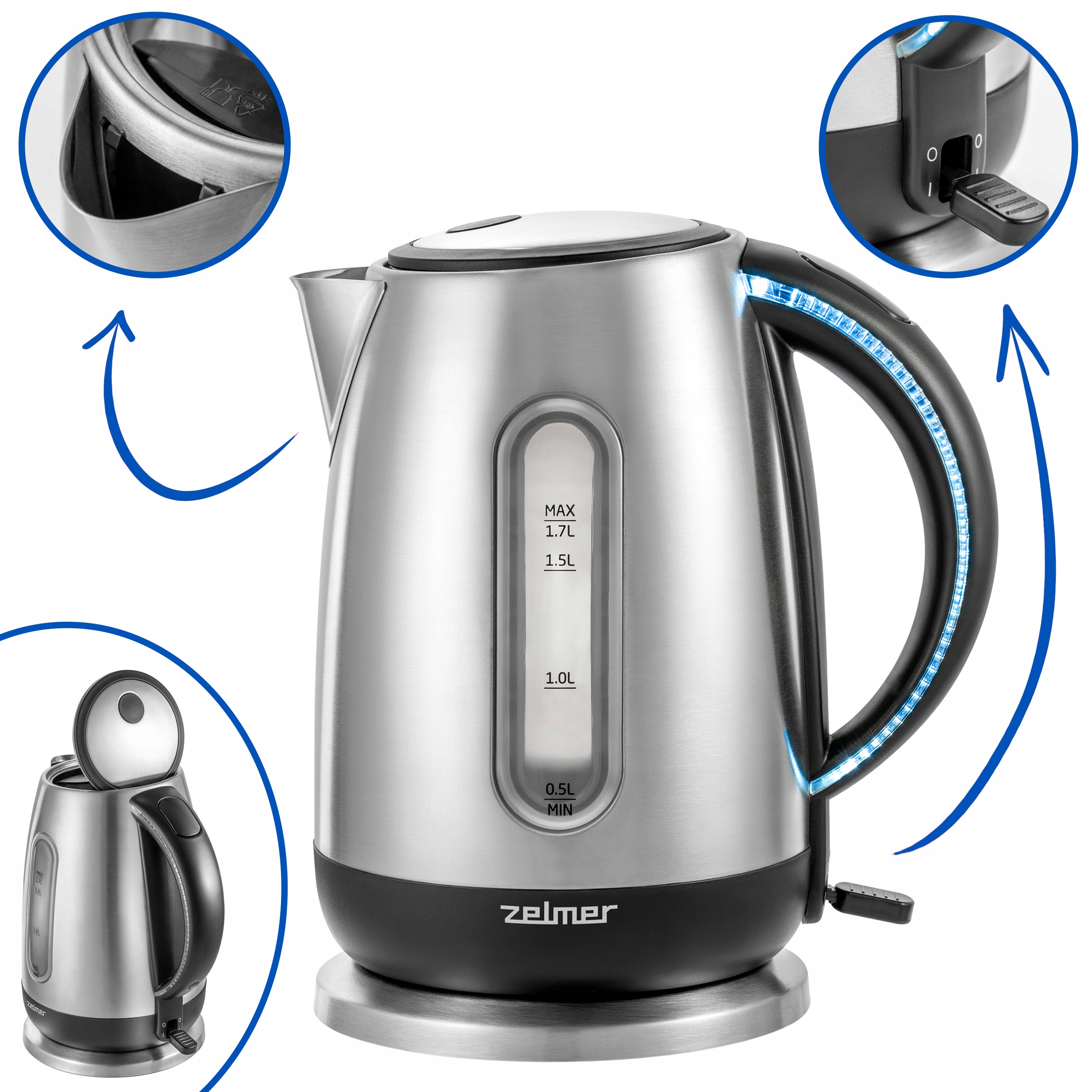 Elektrická varná konvice Zelmer ZCK7950 2000 W 1,7 l stříbrná/šedá