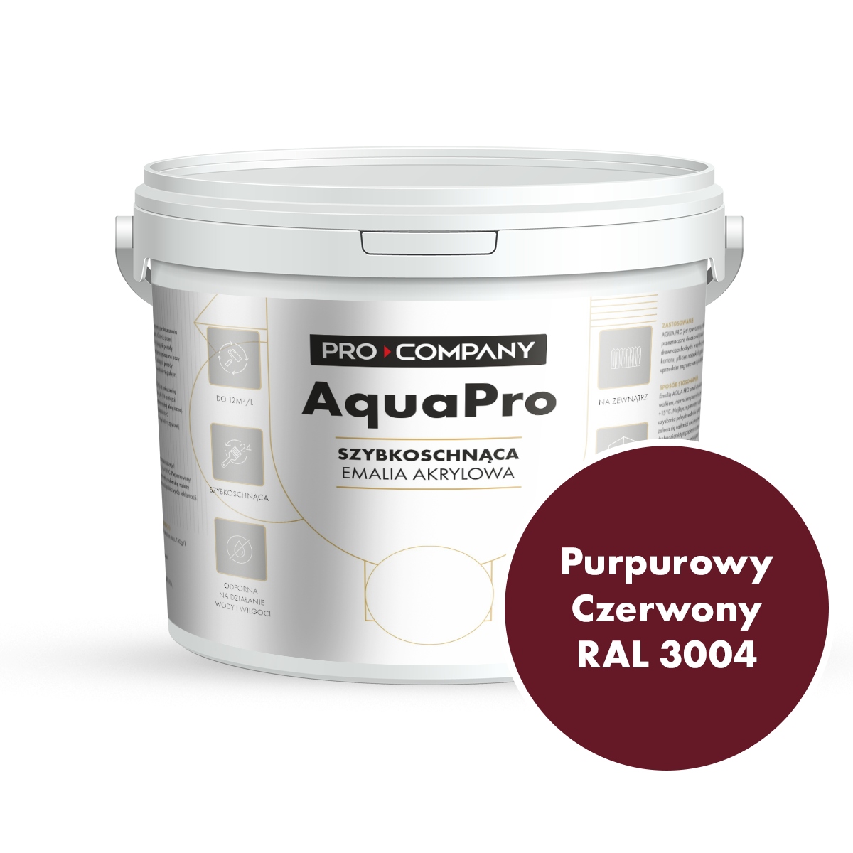 Aqua Pro Emalia Akrylowa Szybkoschnąca 4,5L Purpurowy Czerwony Ral 3004