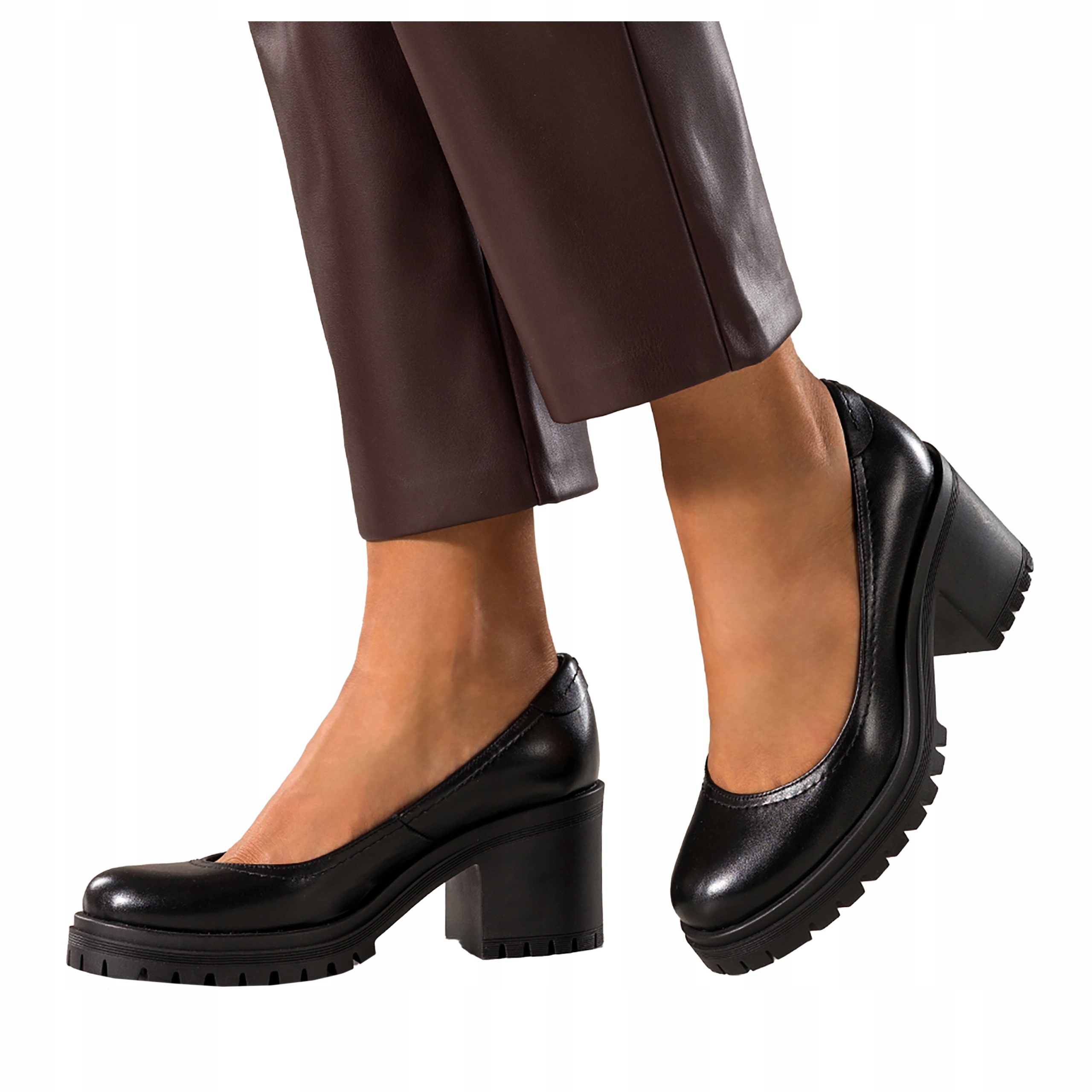 Polobotky Černé Dámské Kožené Platforma Pohodlné Široký Klocek Modne r 40