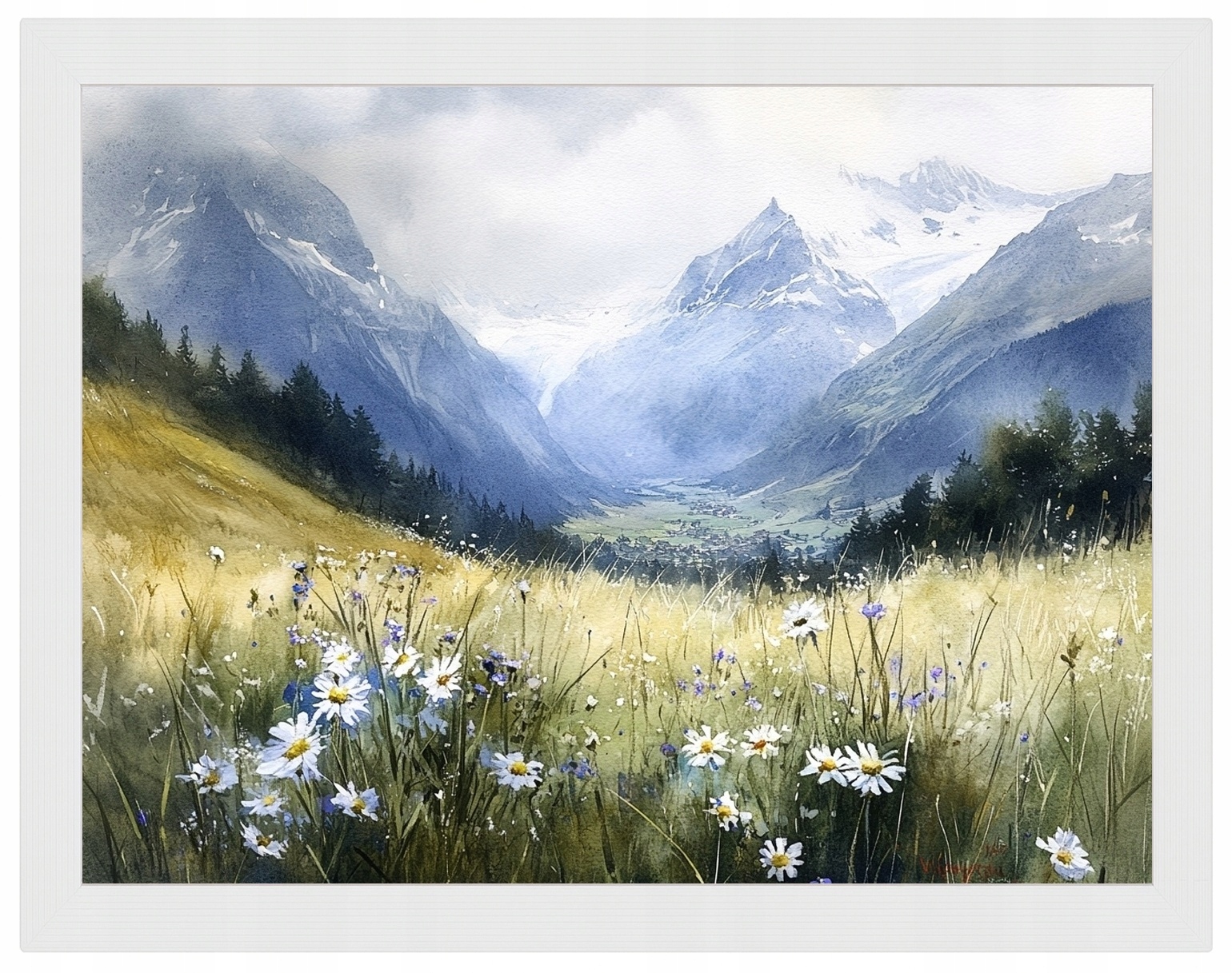 Plakát Rámeček Dřevo Krajina Švýcarsko Alpy Jungfrau Dolina Louka 80x60
