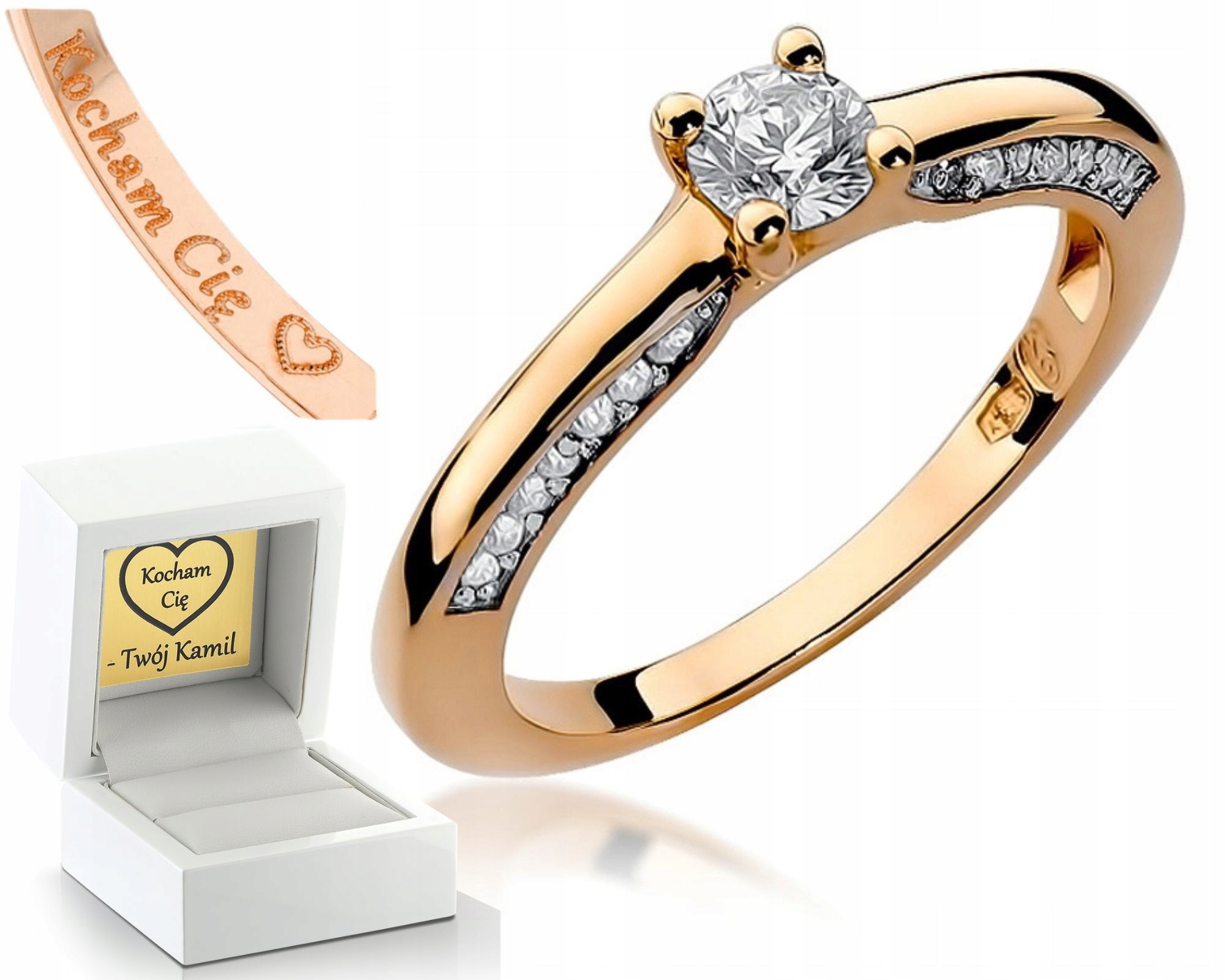 Růžové Zlato Prstýnek S Briliantem 0,44 Ct Gravírování