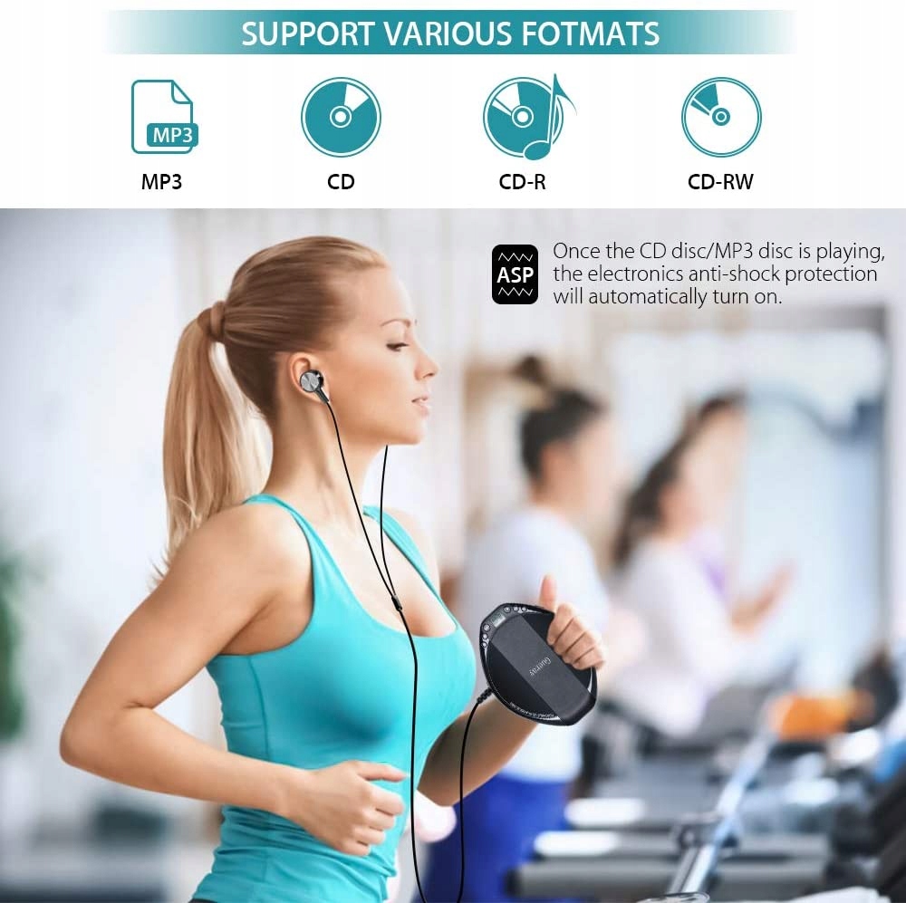 DISCMAN PRZENOŚNY ODTWARZACZ CD HIFI CZARNY Rodzaj odtwarzanych nośników CD Audio