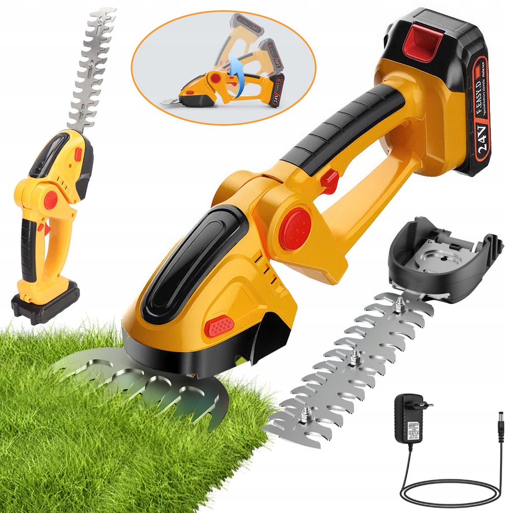 Nożyce Elektryczne Do Żywopłotu Trawy Regulacja Akumulatorowe 2W1 1500MAH