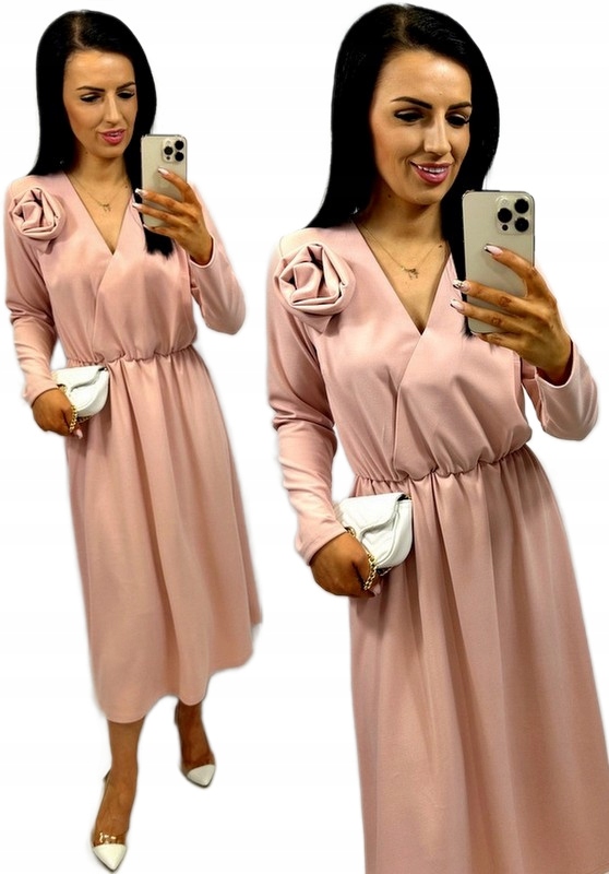 Šaty midi zavinovací výstřih s růží šaty na svaté přijímání křtiny Růžová M