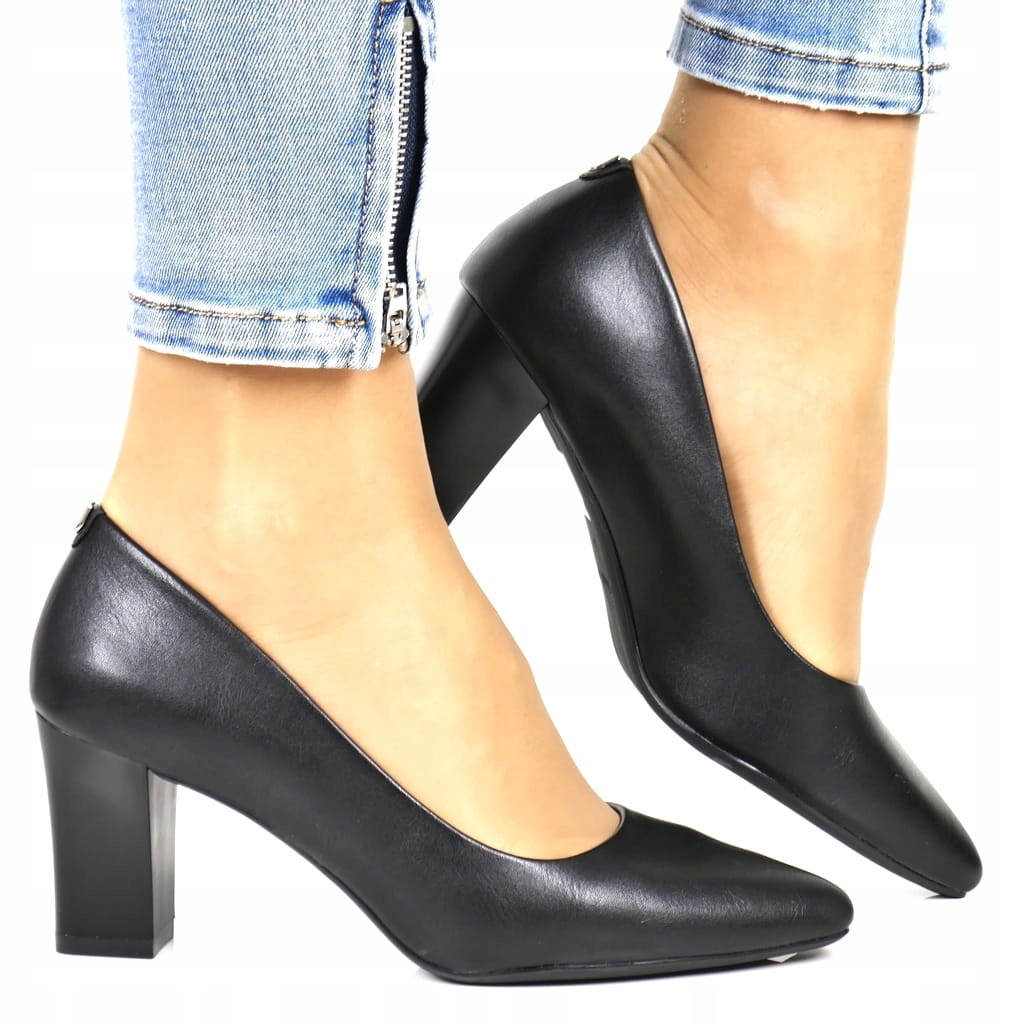 CZARNE BUTY DAMSKIE CZÓŁENKA BUTY NA OBCASIE SŁUPKU MATOWE STABILNE Marka bez marki