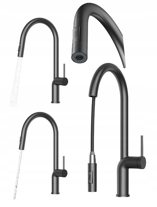 Kuchynská batéria Gun Grey Oxi s výsuvným výtokom, vysoká